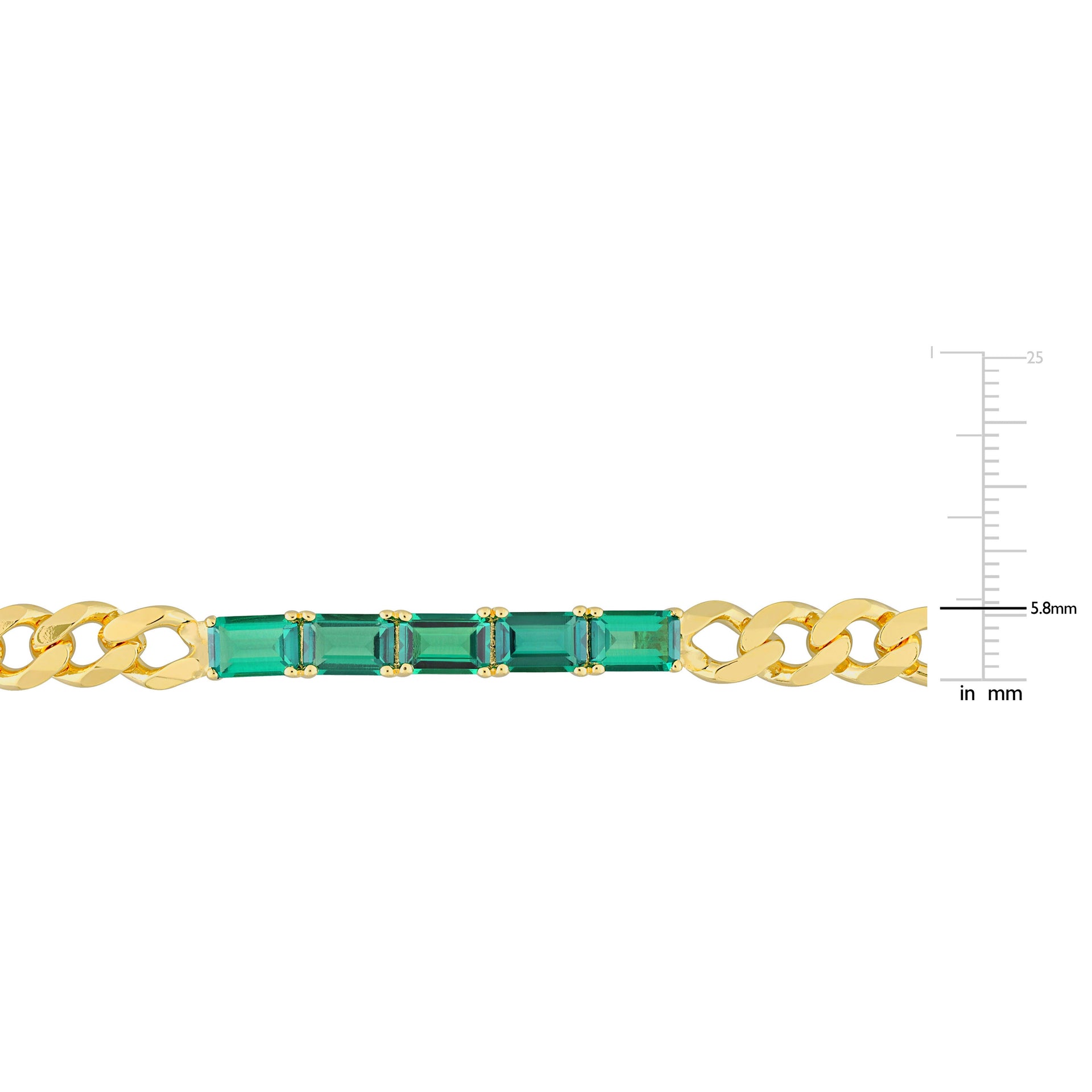 2 1/4 CT TGW Created Emerald Birthstone Link Bracelet in Yellow Plated Sterling Silver