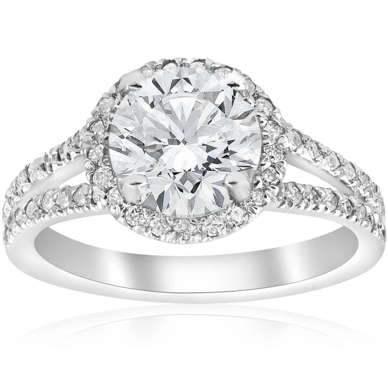 2 1/2 CT Halo Diamond Engagement Ring Split Shank Pave Enhanced 14k White Gold
