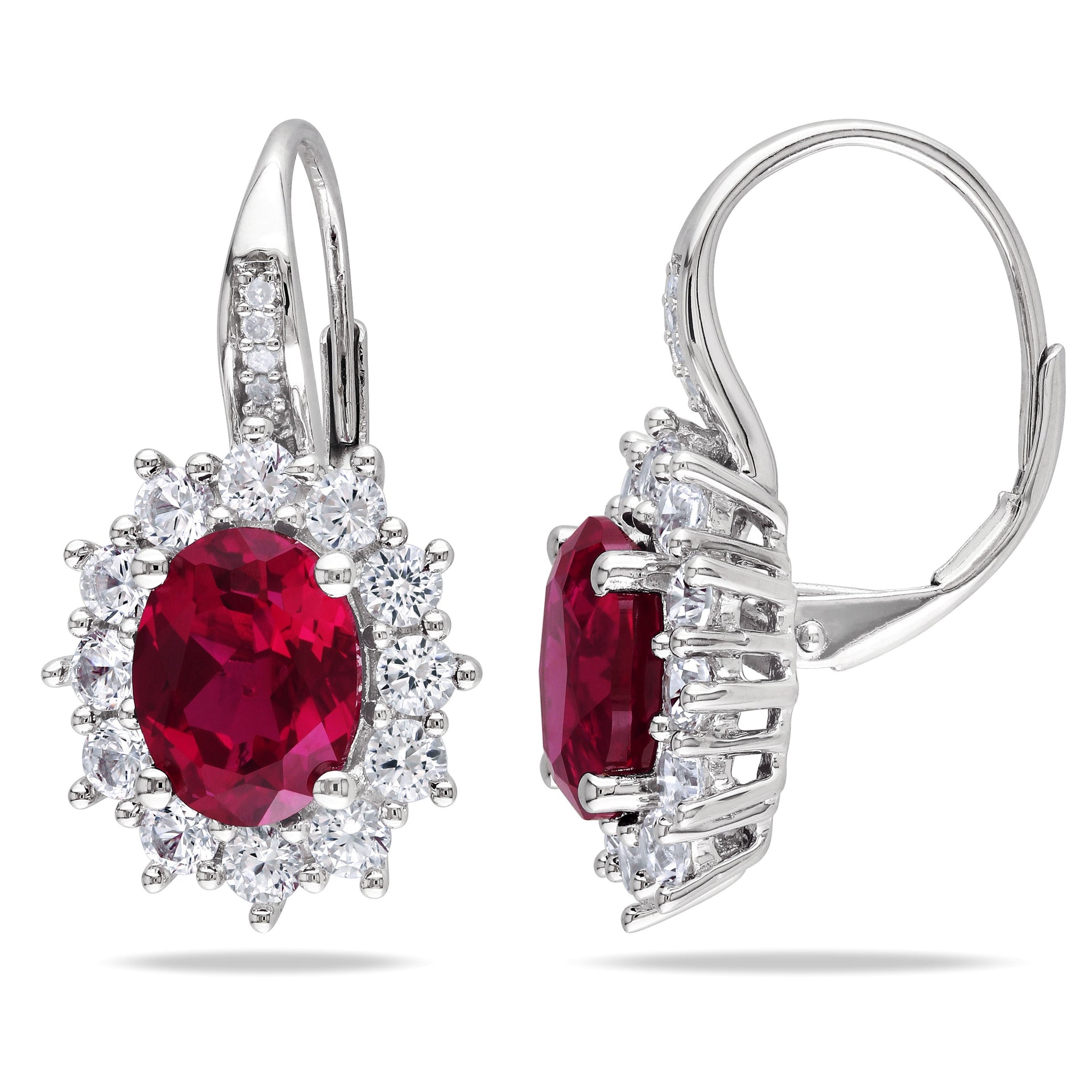 Mimi & Max 8ct TGW Created Ruby and White Sapphire Leverback Earrings in Sterling Silver