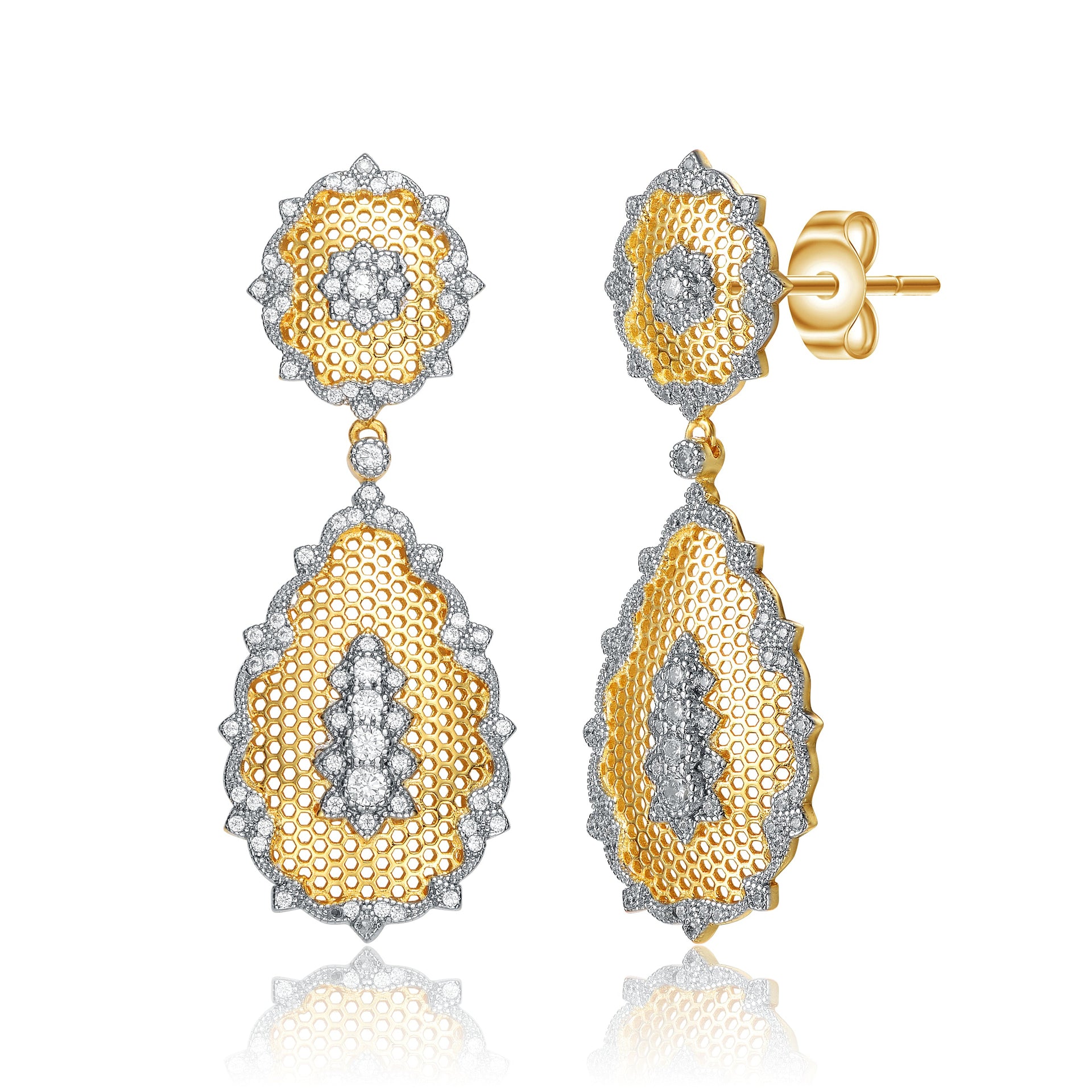 Rhodium And 14k Gold Plated Cubic Zirconia Drop Earrings