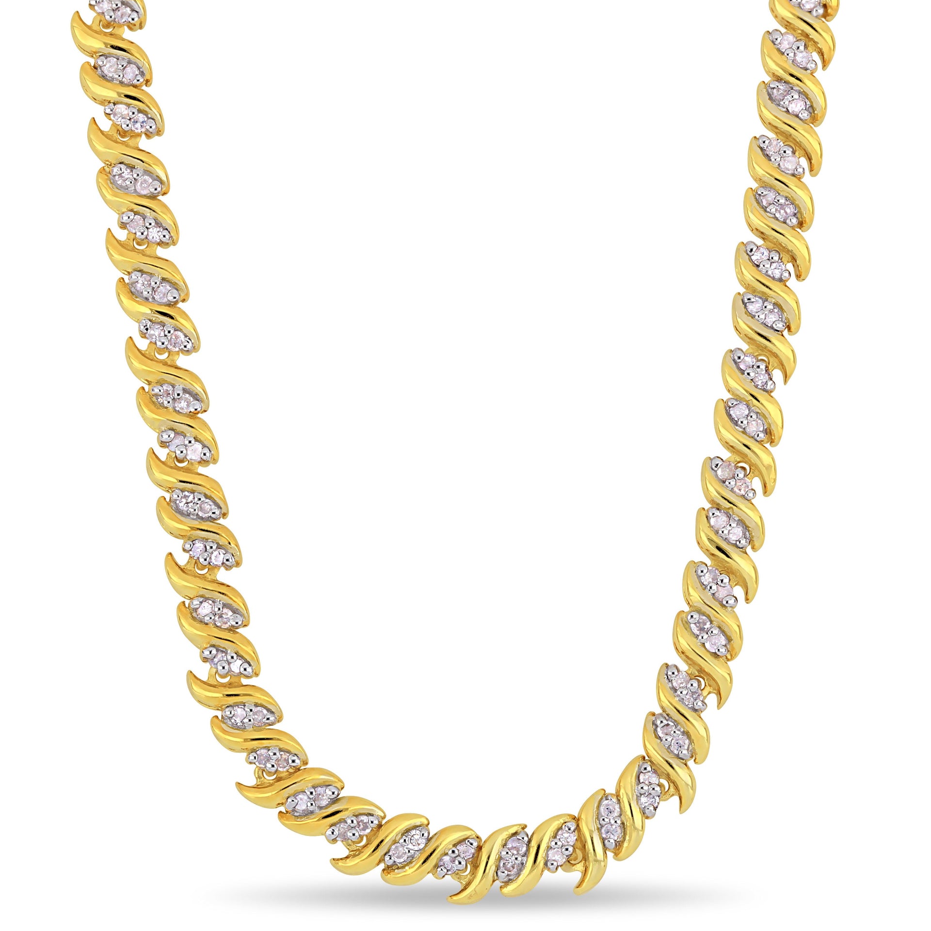 1 CT TW Diamond S-Link Tennis Necklace in Yellow Plated Sterling Silver