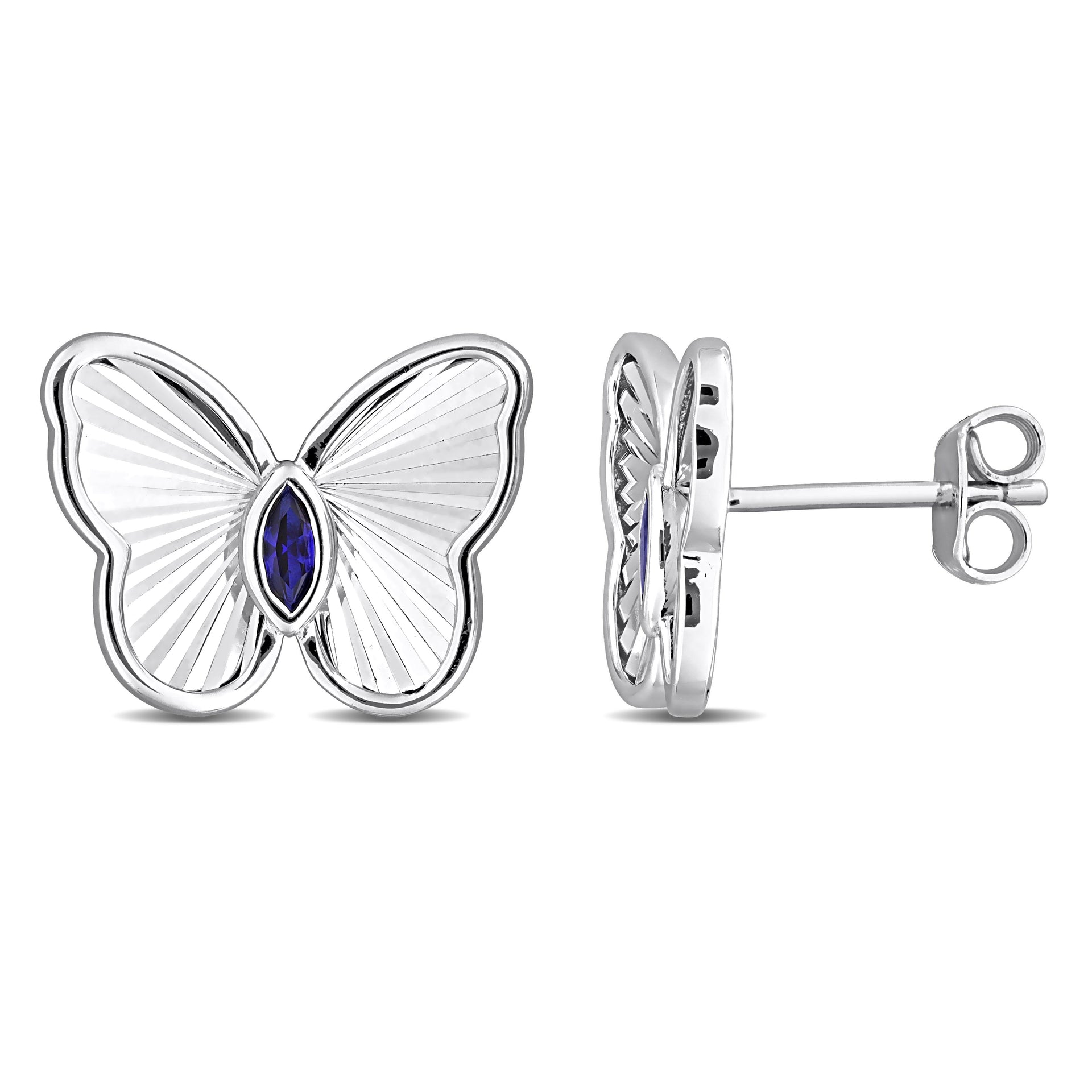 Mimi & Max 1/4ct TGW Marquise-Cut Created Blue Sapphire Butterfly Stud Earrings Sterling Silver