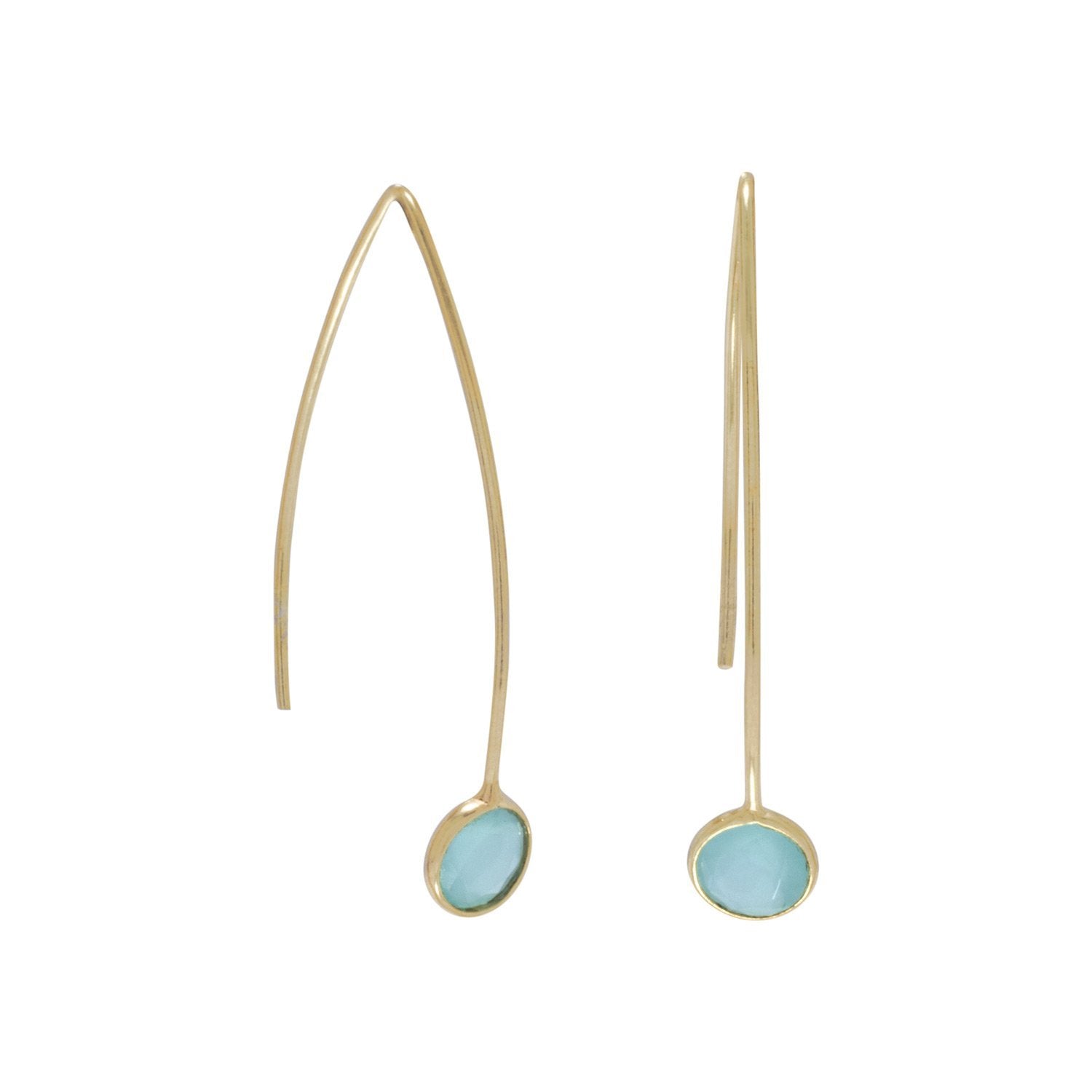 18k Gold Sea Green Quartz Drop Earrings