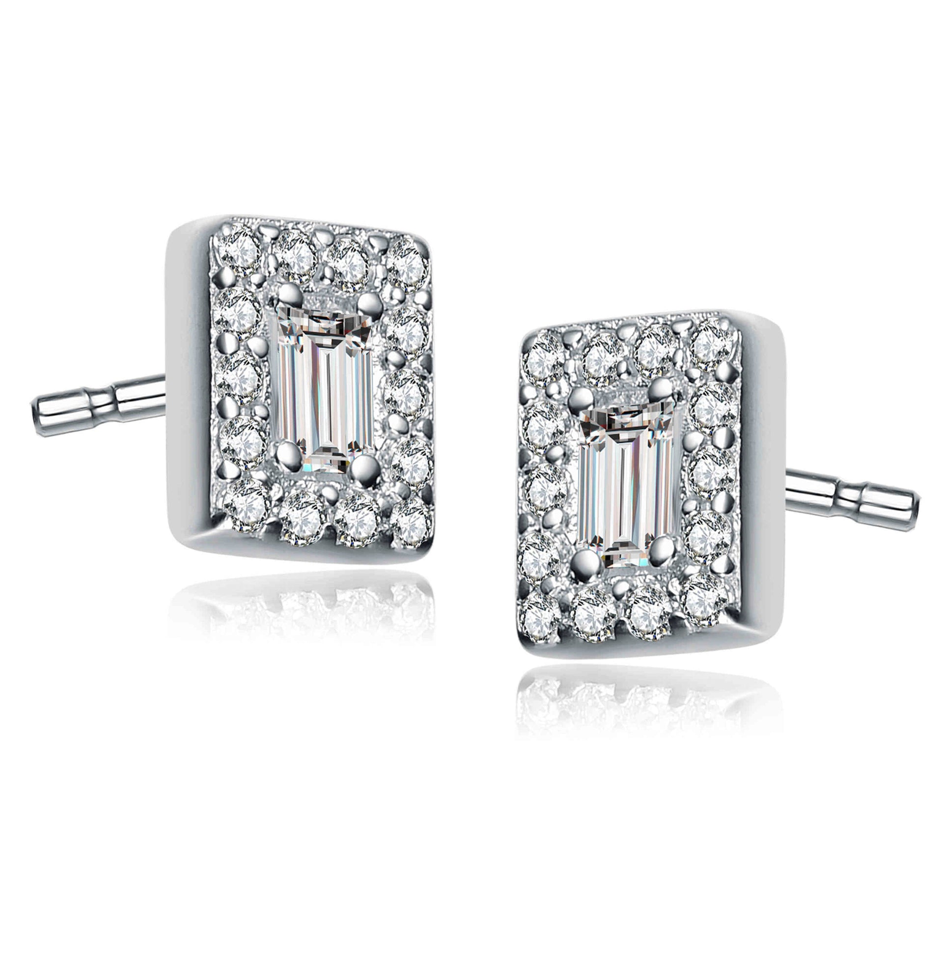 Sterling Silver Cubic Zirconia Square Stud Earrings