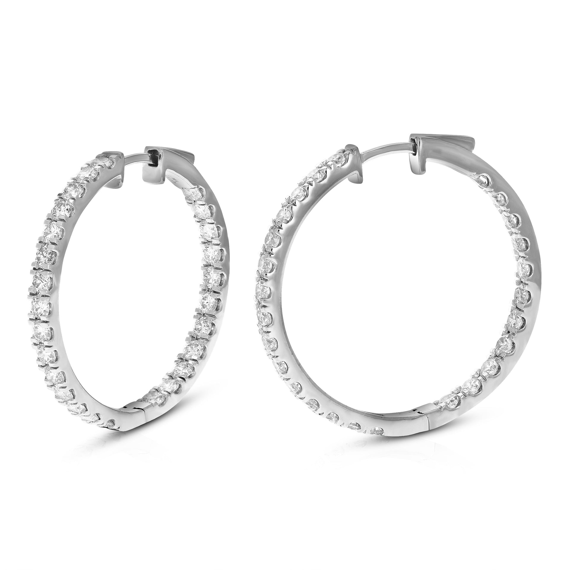 3 cttw Round Cut Lab Grown Diamond Hoop Earrings in .925 Sterling Silver Prong Set 1 Inch