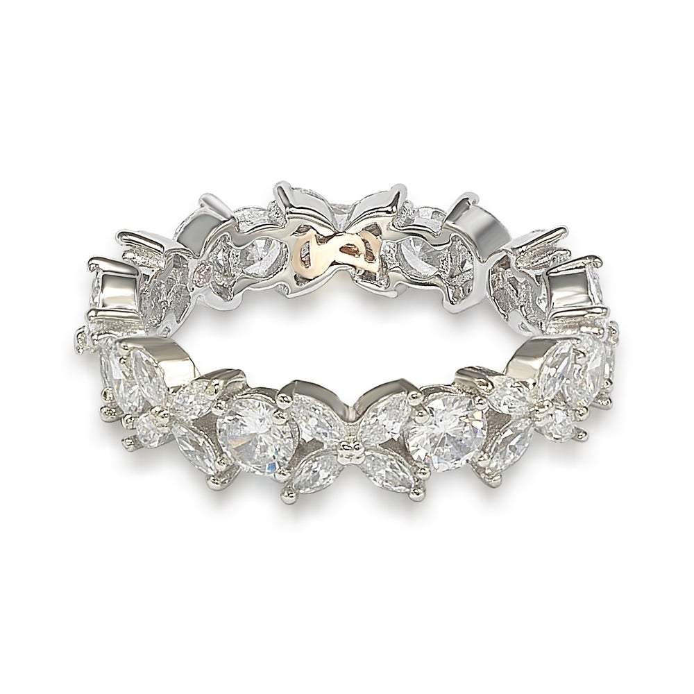 Suzy Levian Sterling Silver Cubic Zirconia Floral Eternity Band