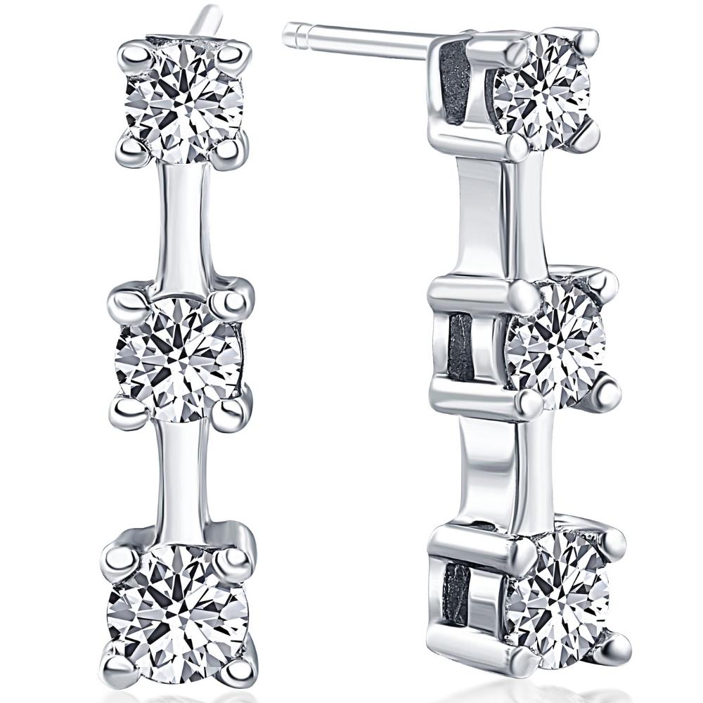 1ct Three Stone Diamond Earrings 14K White Gold