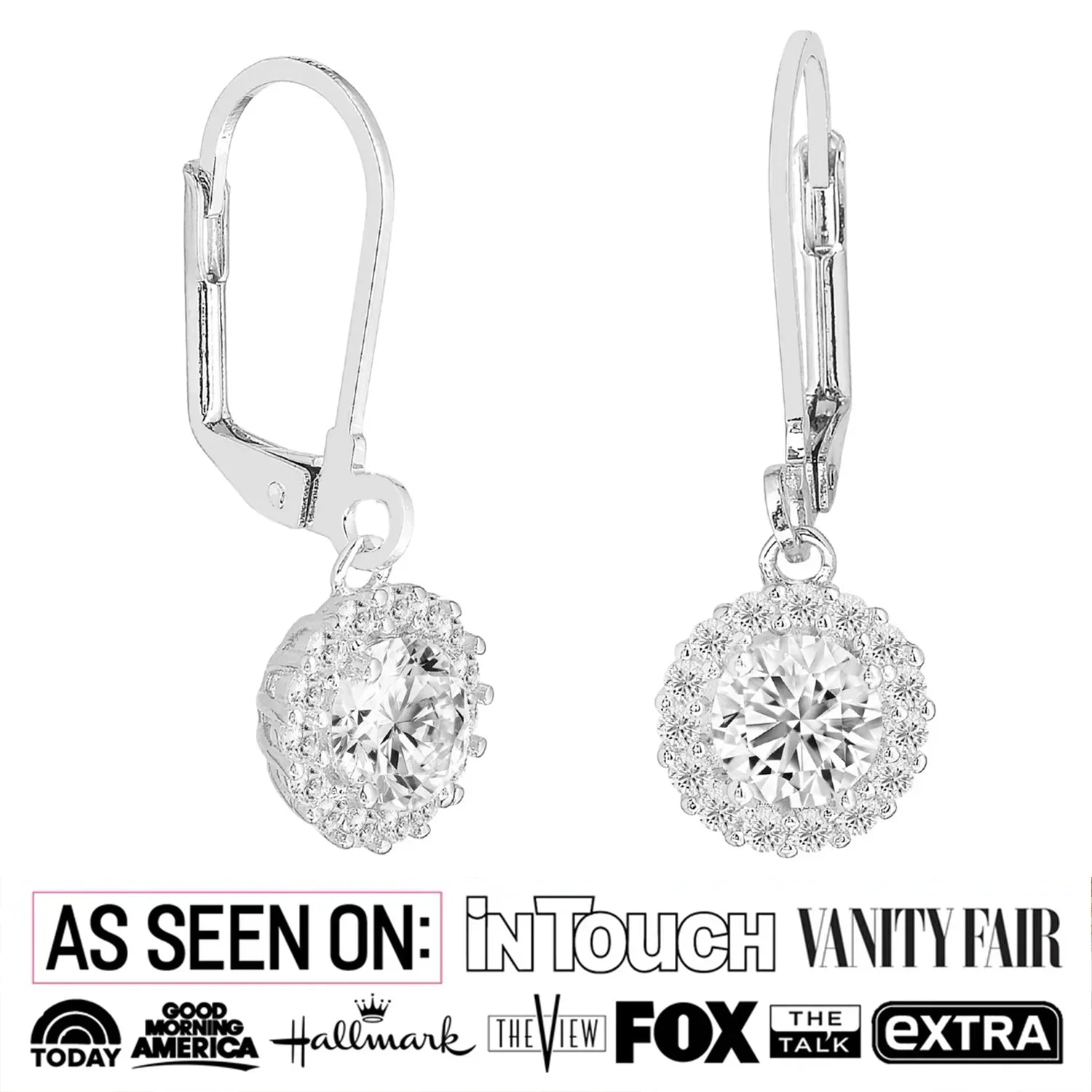 Michelle 18k White Gold Plated Halo Drop Earrings with Simulated Diamond Crystals