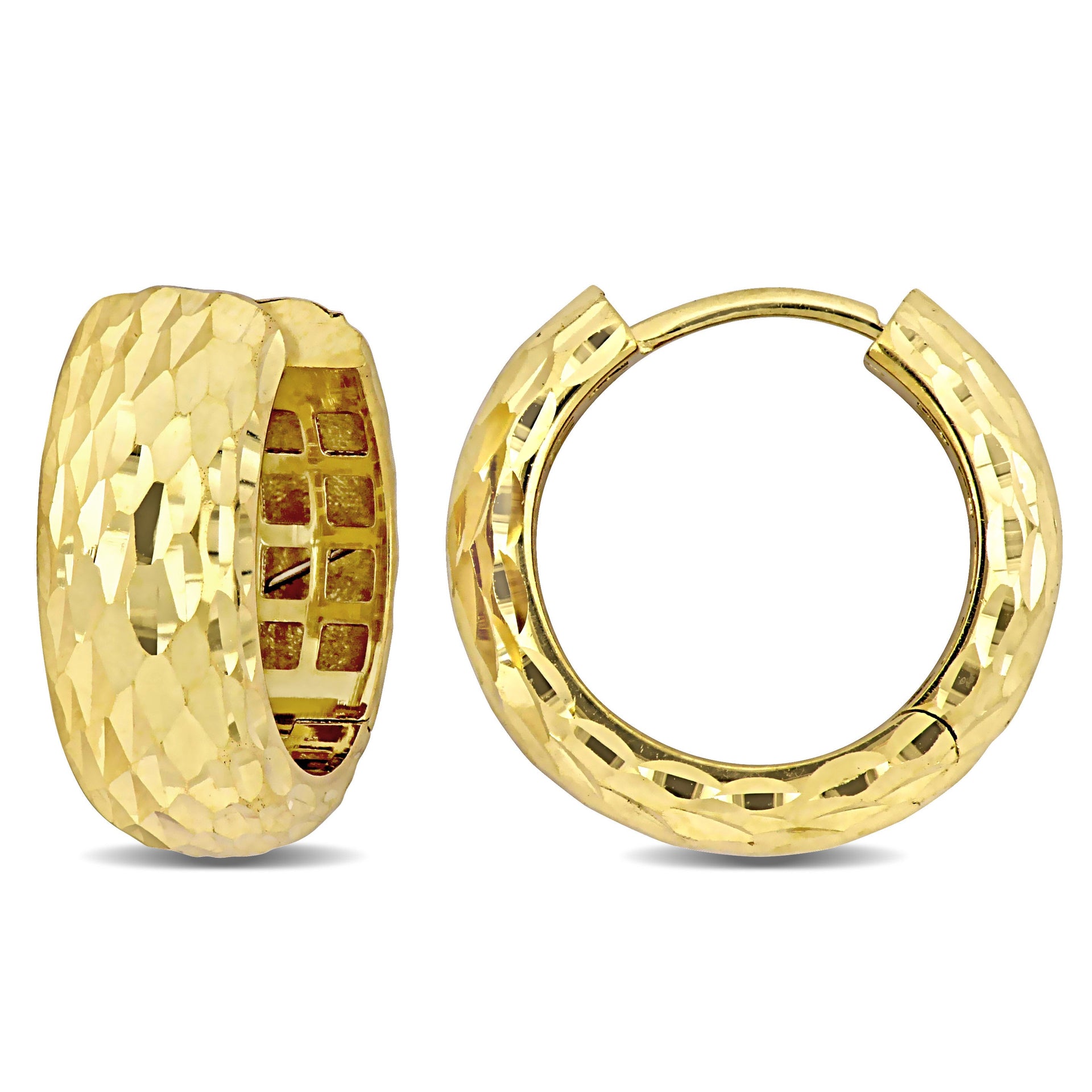 Mimi & Max 17mm Diamond Cut Design Huggie Earrings in 14k Yellow Gold