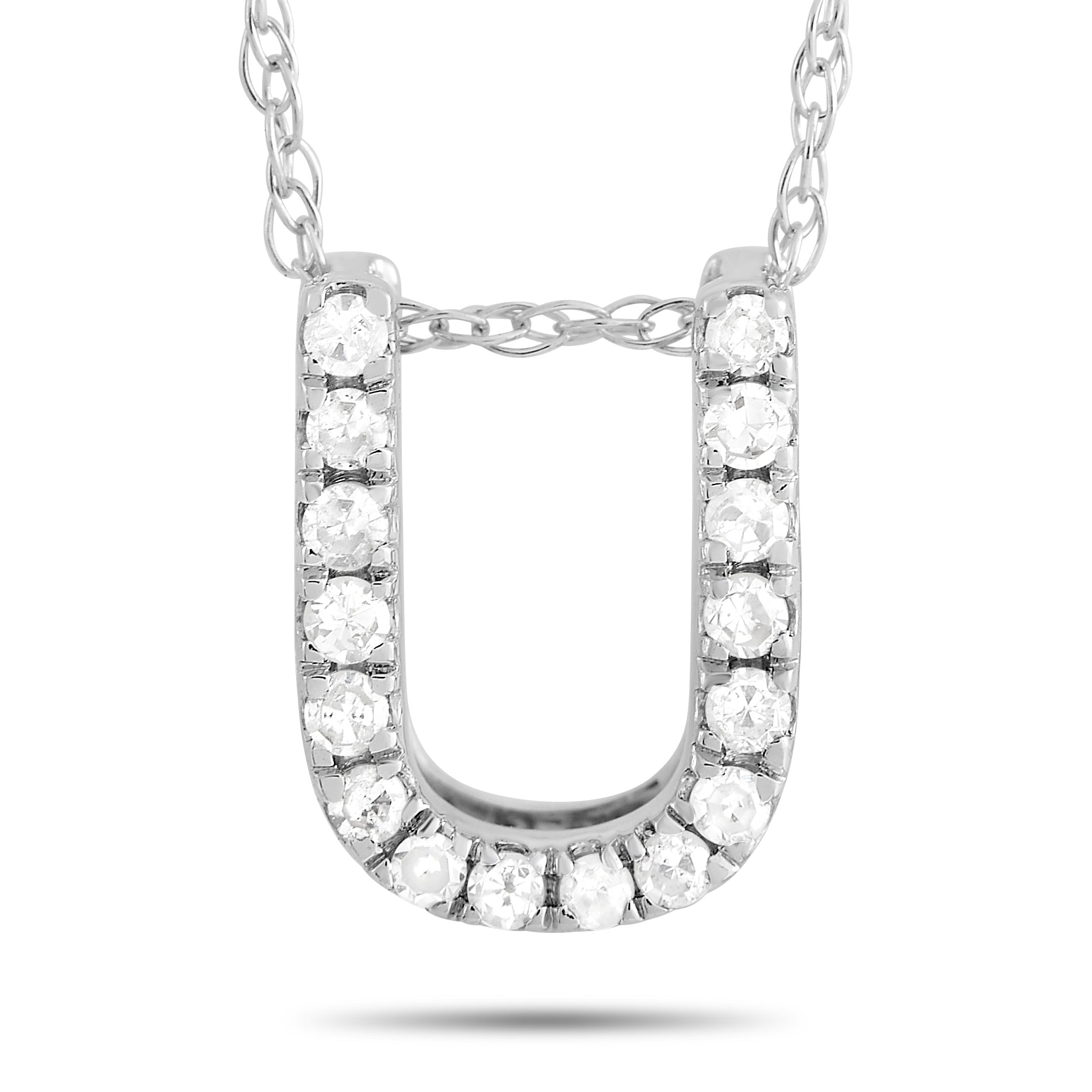 14K White Gold 0.10 ct Diamond Initial 'U' Necklace
