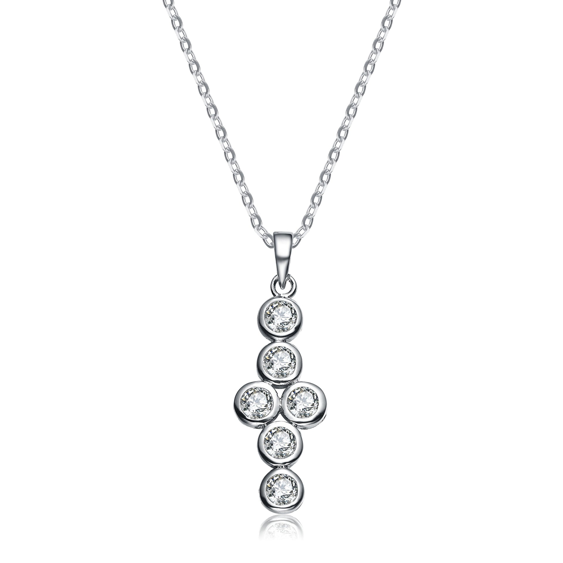 Sterling Silver White Cubic Zirconia Dangling Pendant Necklace