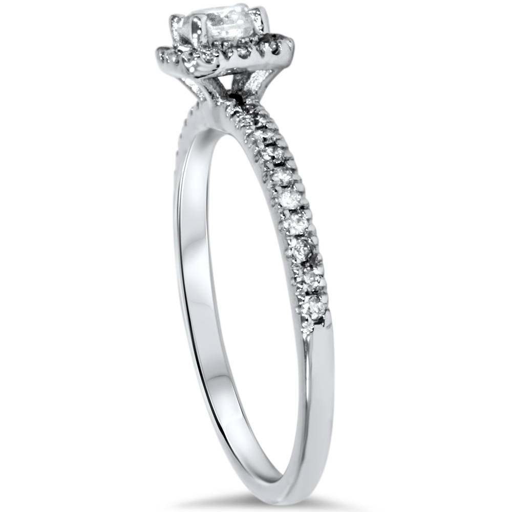 1/2 CT Diamond Cushion Halo Engagement Ring 10K White Gold