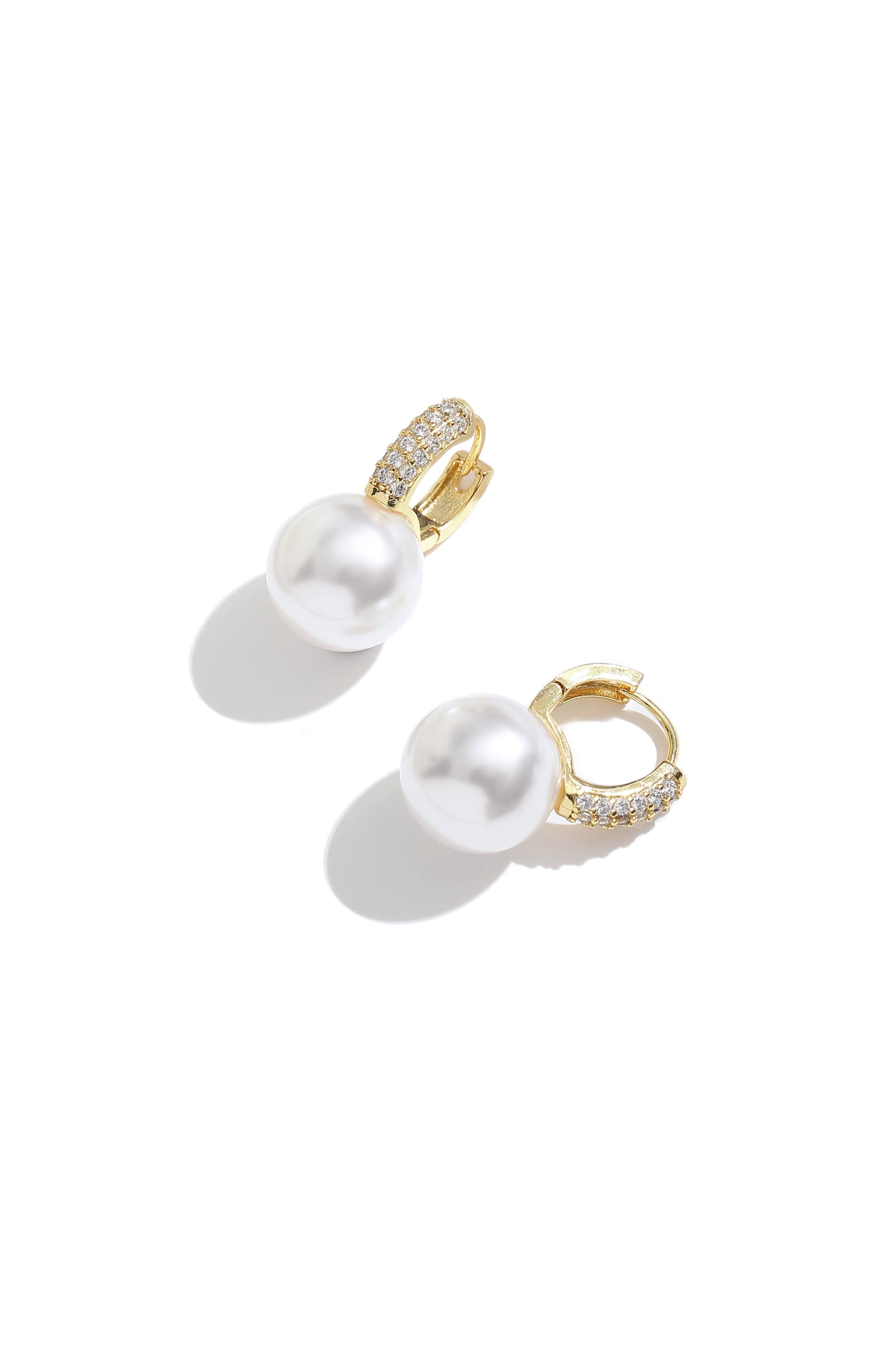 Golden Pearl Hoop with Zirconia Embellishment Earrings