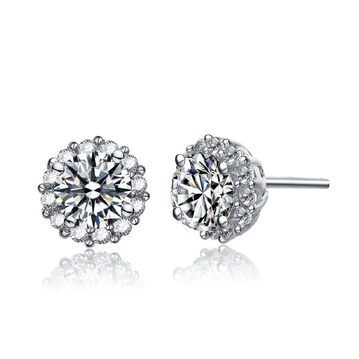 Sterling Silver Cubic Zirconia Round Stud Earrings