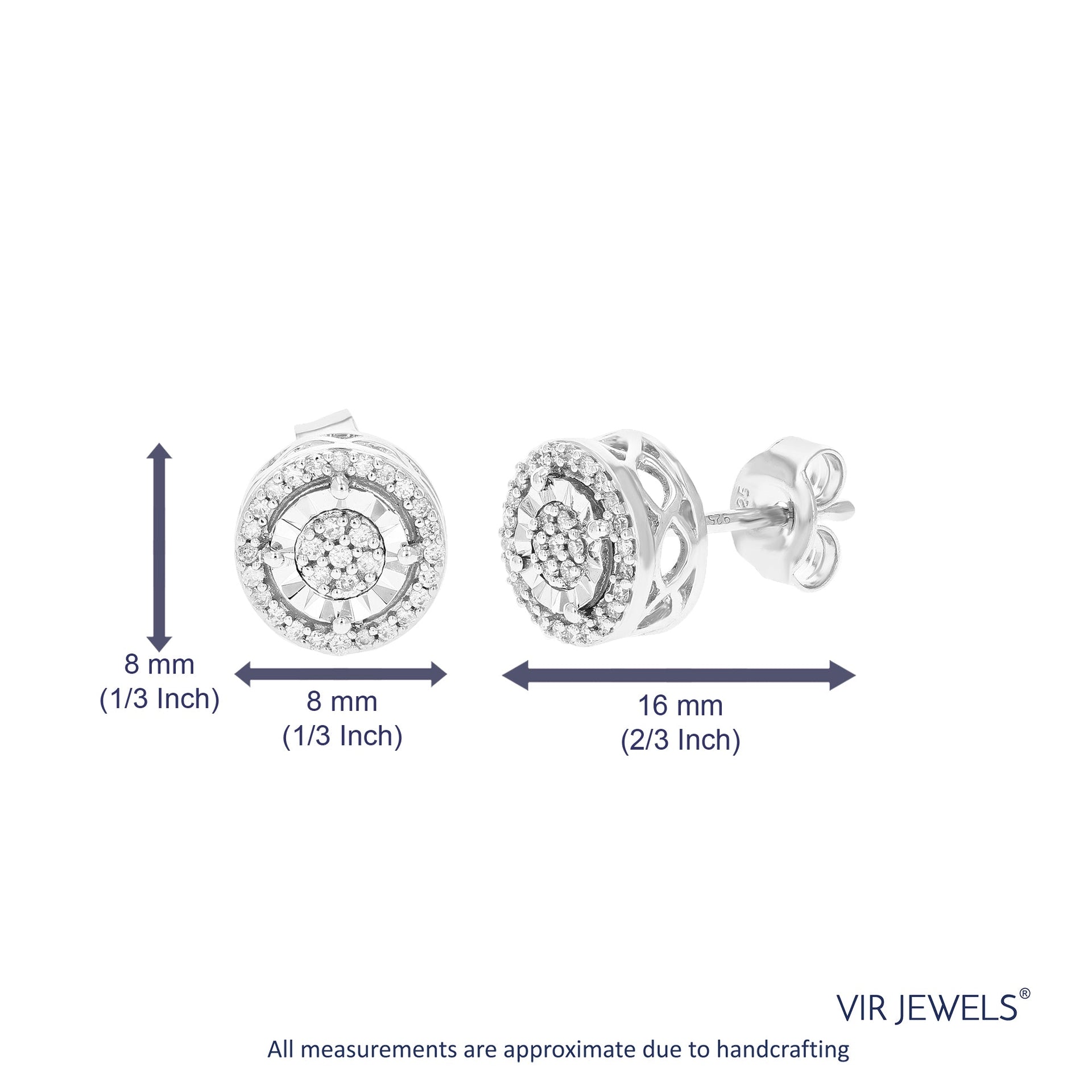1/5 cttw 62 Stones Round Lab Grown Diamond Studs Earrings .925 Sterling Silver Prong Set 1/3 Inch