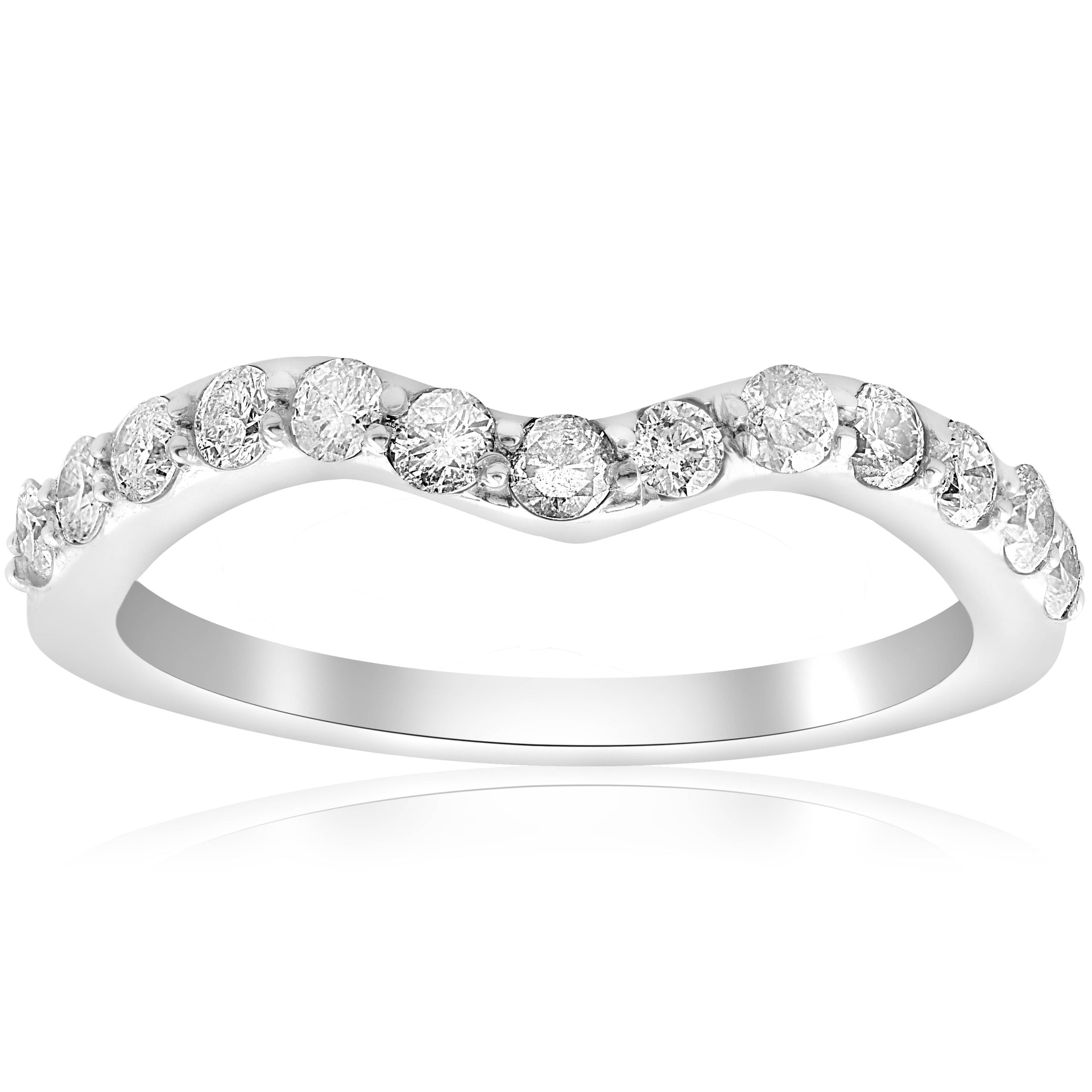 1/2 CT Curved Diamond Notched Wedding Ring Enhancer 14K White Gold