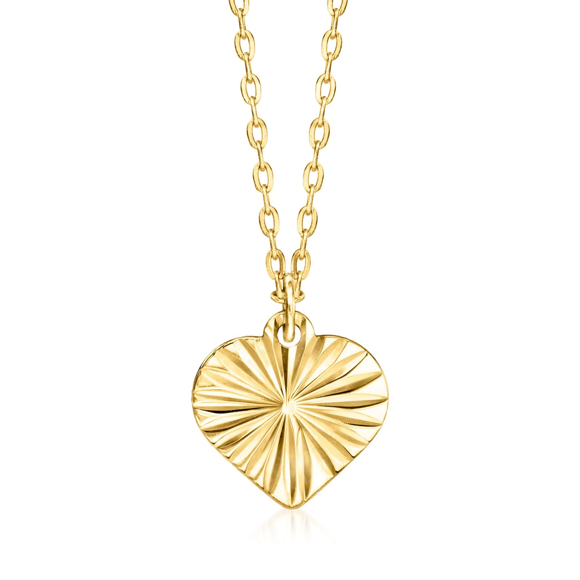 Canaria Italian 10kt Yellow Gold Diamond-cut Heart Necklace
