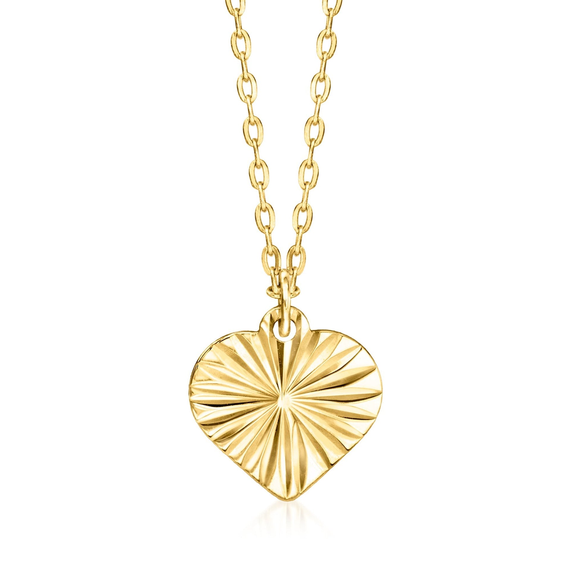 Canaria Fine Jewelry Italian 10kt Yellow Gold Diamond-cut Heart Necklace