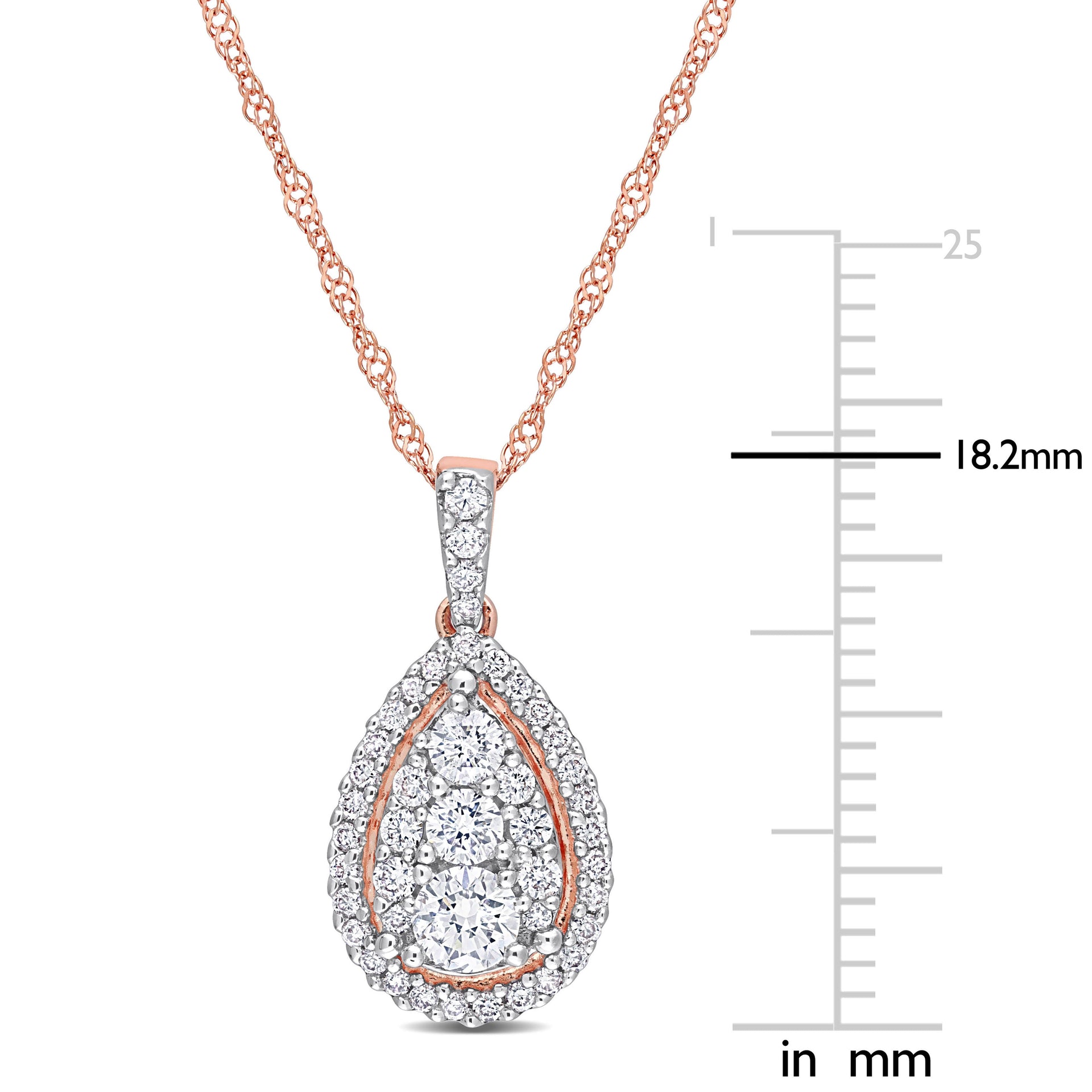 1/2 CT TW Diamond Halo Teardrop Pendant with Chain with Chain in 14K Rose Gold