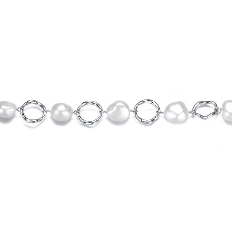 Sterling Silver Genuine Freshwater Pearl Chain Bracelet