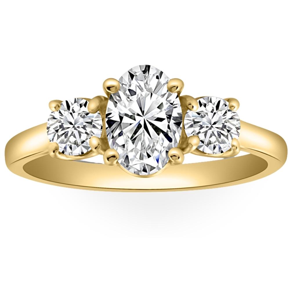 2 ct TW Oval Lab Grown 3-Stone Diamond Engagement Ring in White or Yellow Gold
