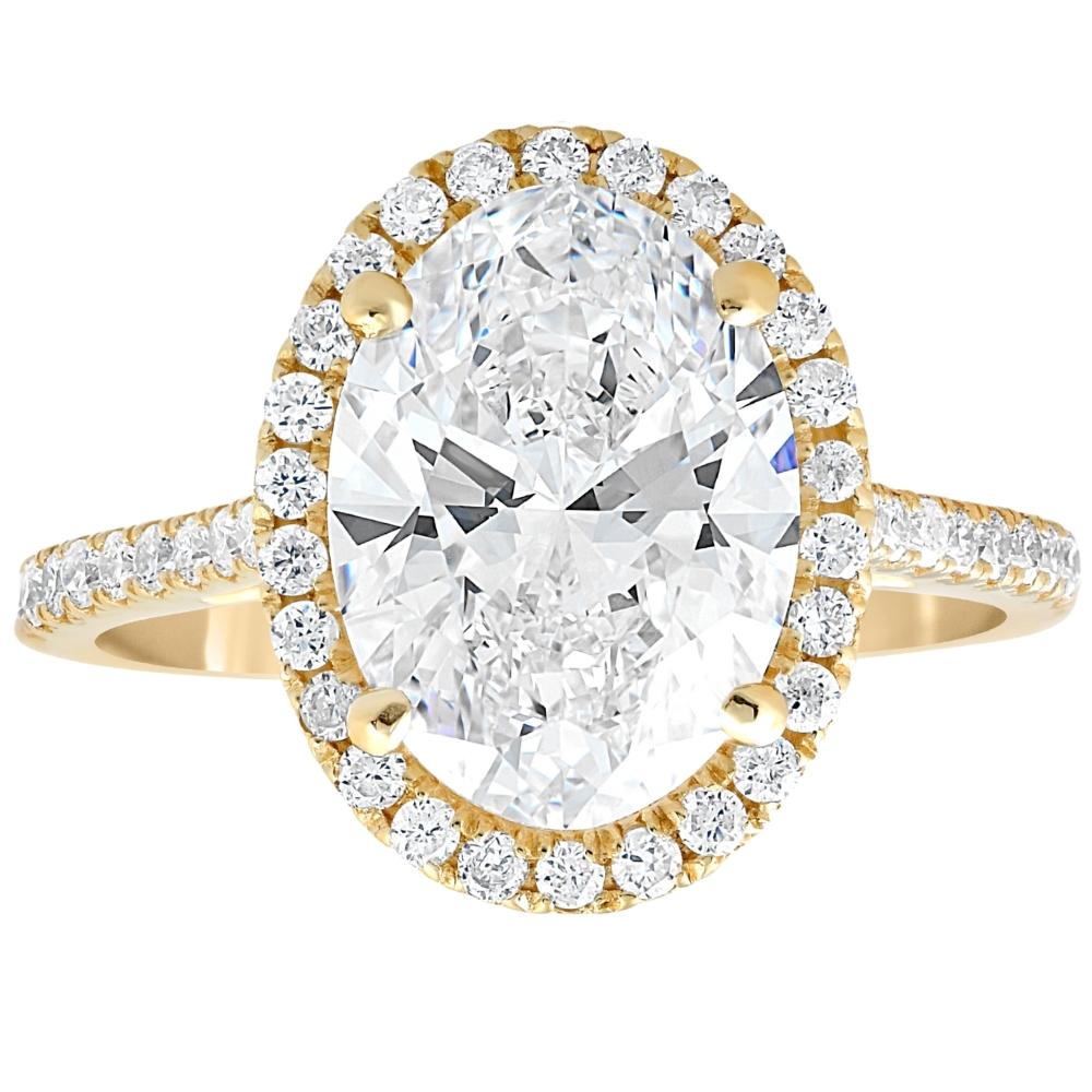 3 1/2 ct Oval Moissanite & Diamond Halo Engagement Ring 14k Yellow Gold