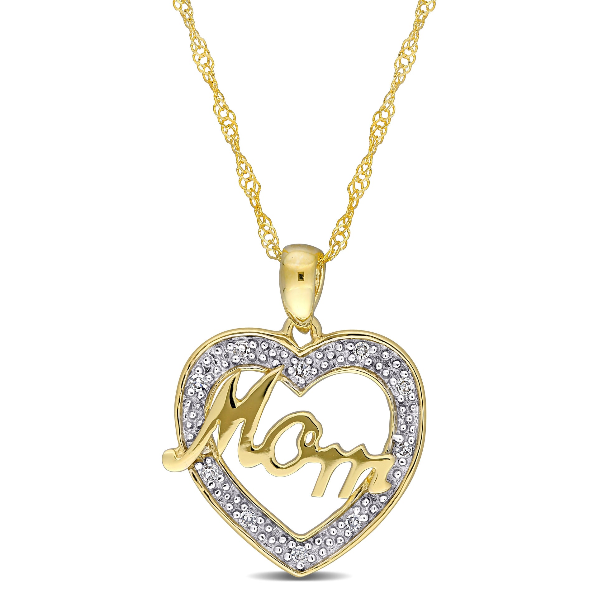 Diamond Mom Heart Necklace in 10k Yellow Gold
