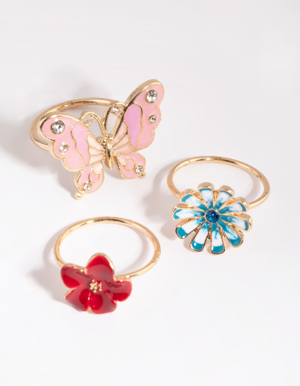 Gold Butterfly and Flower Ring