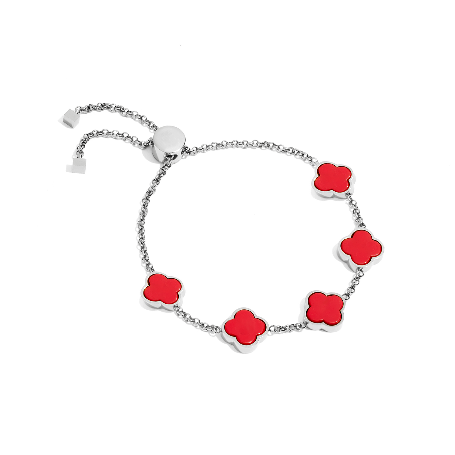 Red Custom Clover Name Bracelet (Silver)