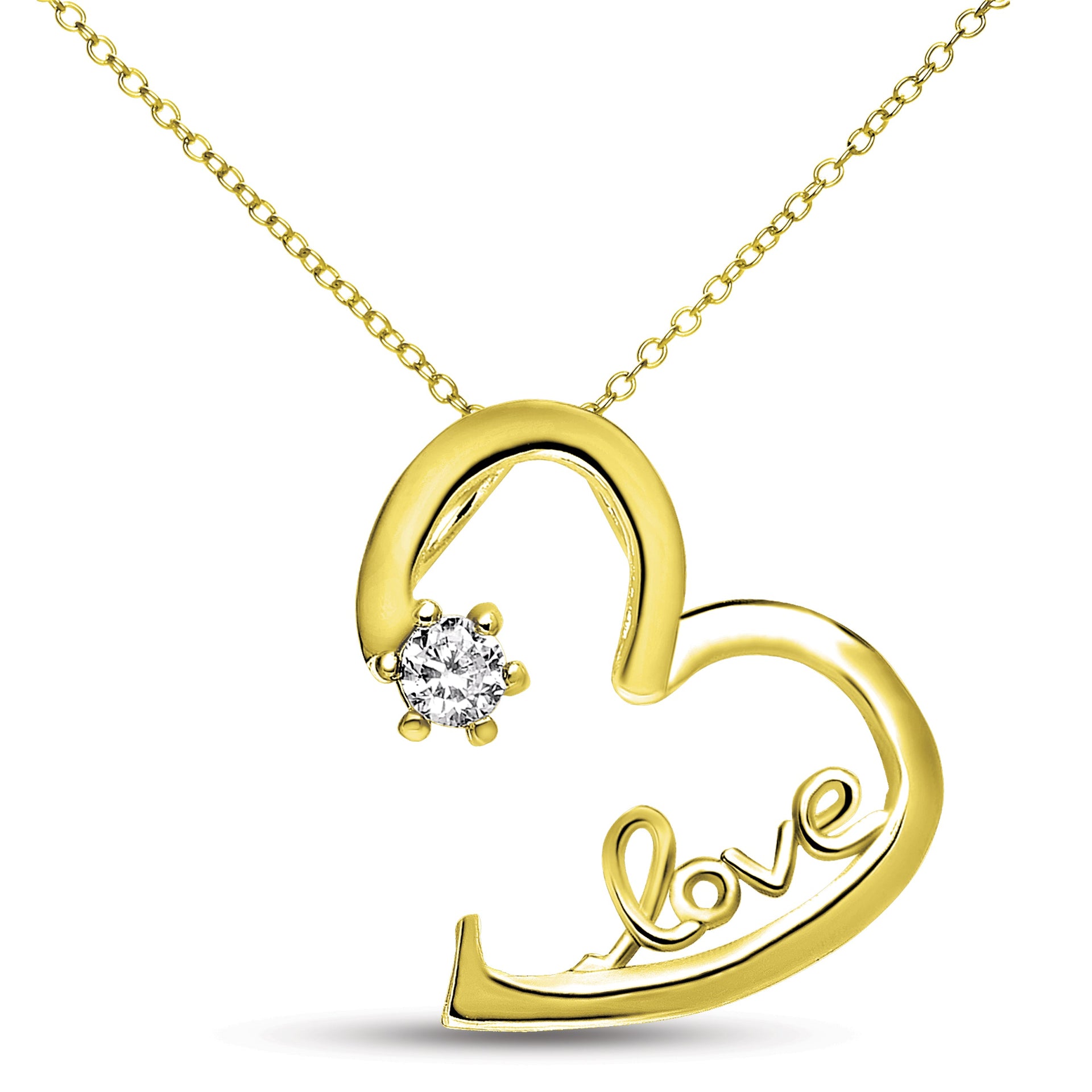 Sterling Silver Gold Plated Cubic Zirconia 'love' Heart Necklace
