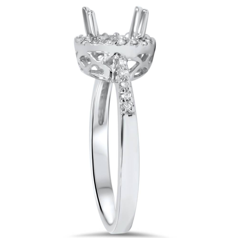 1/4ct Round Pave Diamond Halo Engagement Ring 14K Mount Setting Mounting Vintage