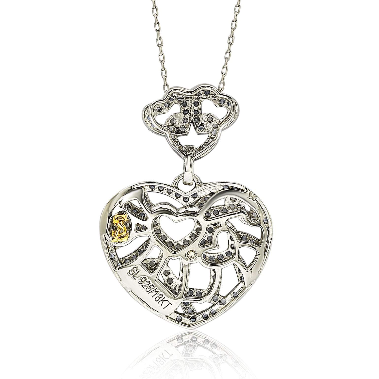 Suzy Levian Sterling Silver Blue & White Sapphire & Brown Diamond Accent Clustered Heart Pendant
