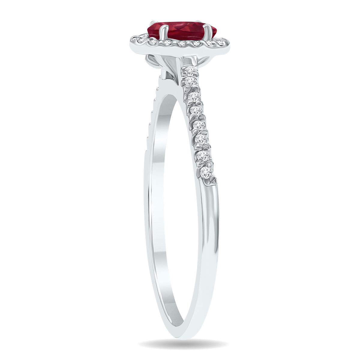 Ruby And Diamond Halo Ring In 10K White Gold