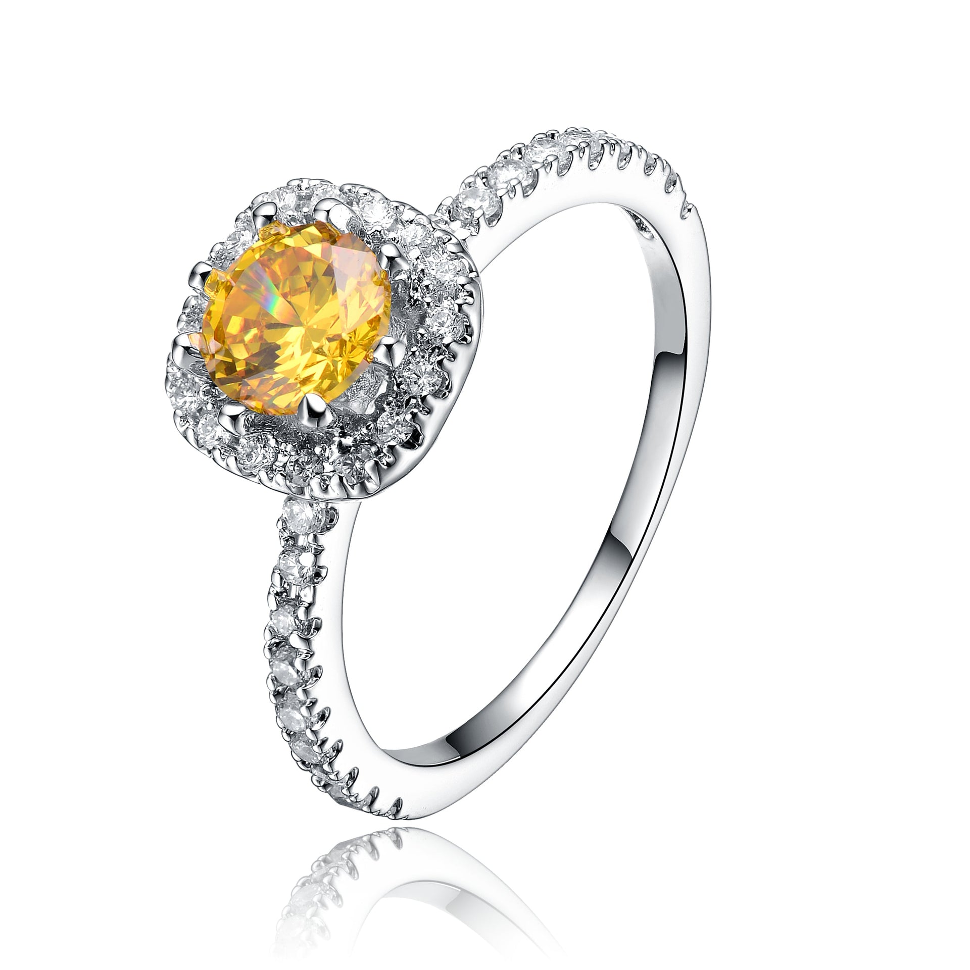 Sterling Silver Yellow Cubic Zirconia Solitaire Ring