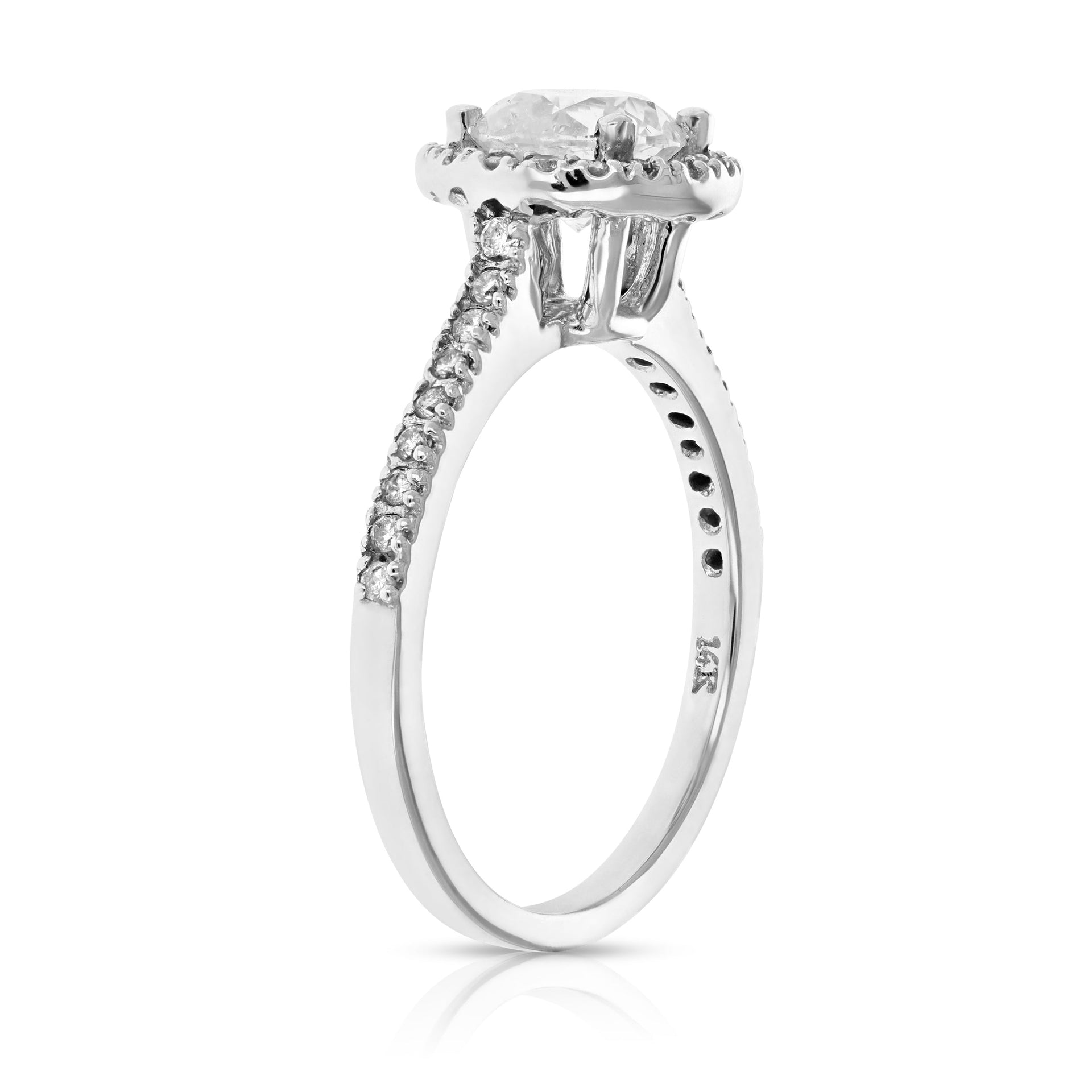 1.30 cttw IGI Certified Diamond Engagement Ring 14K White Gold Halo Prong Bridal