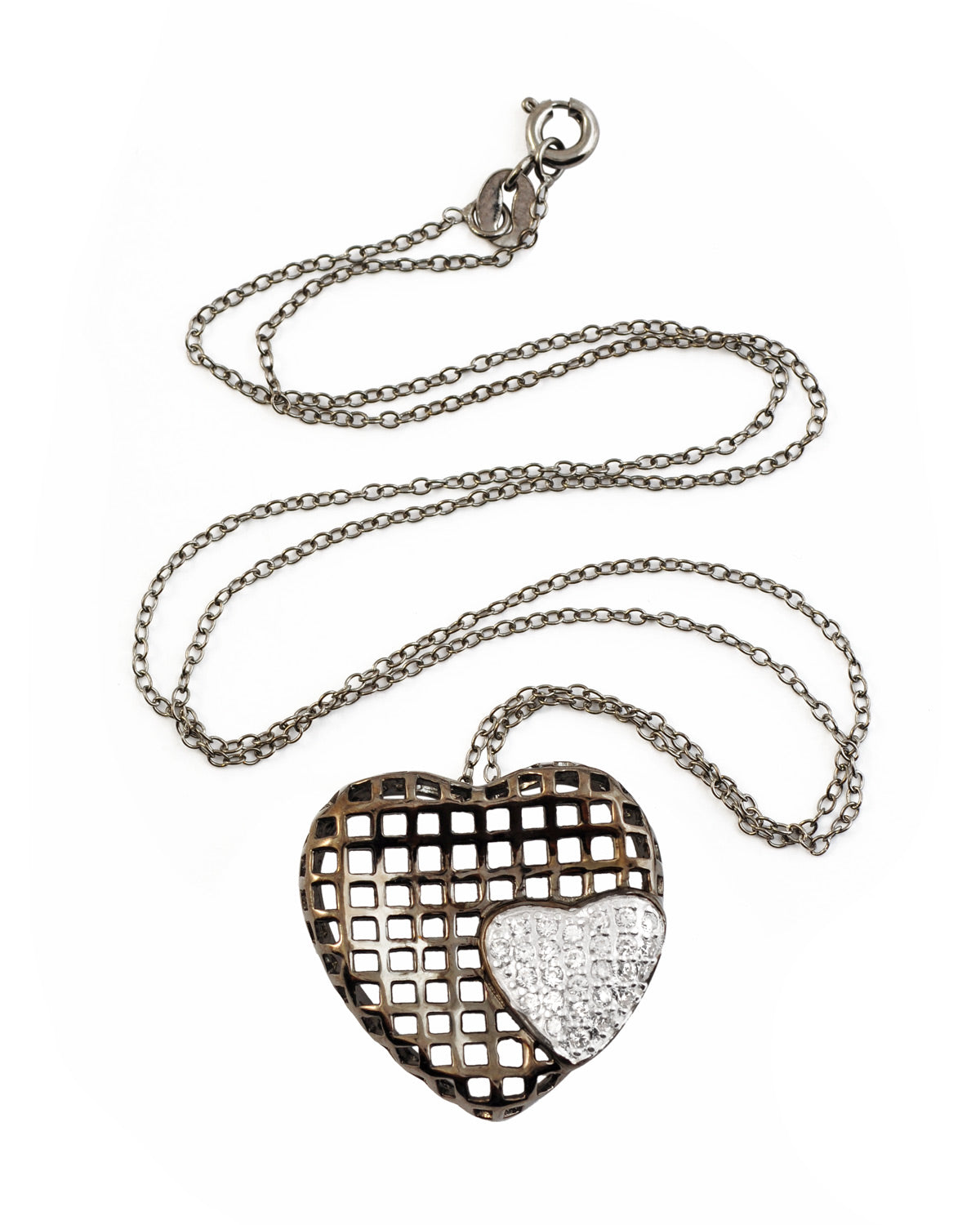 C.z. Sterling Silver Black Plated Heart Shape Lace Pendant