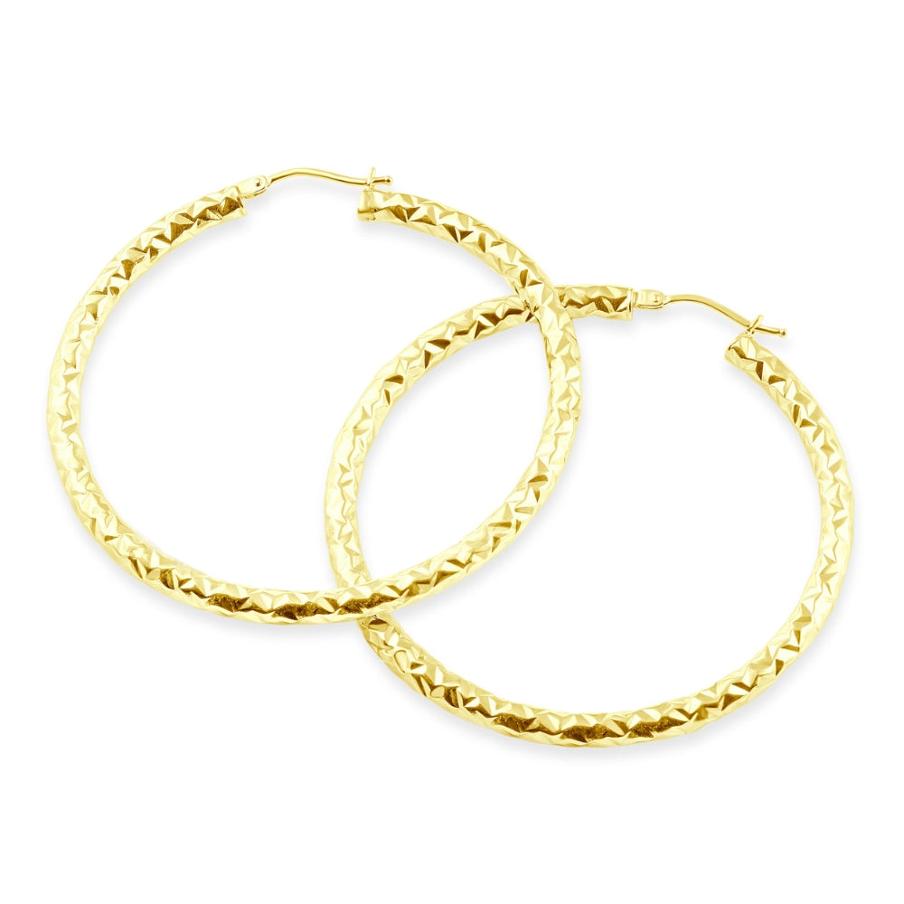 14k Yellow Gold 3mm Designer Hoops Women's Earrings 1 3/4' Tall 1.9grams