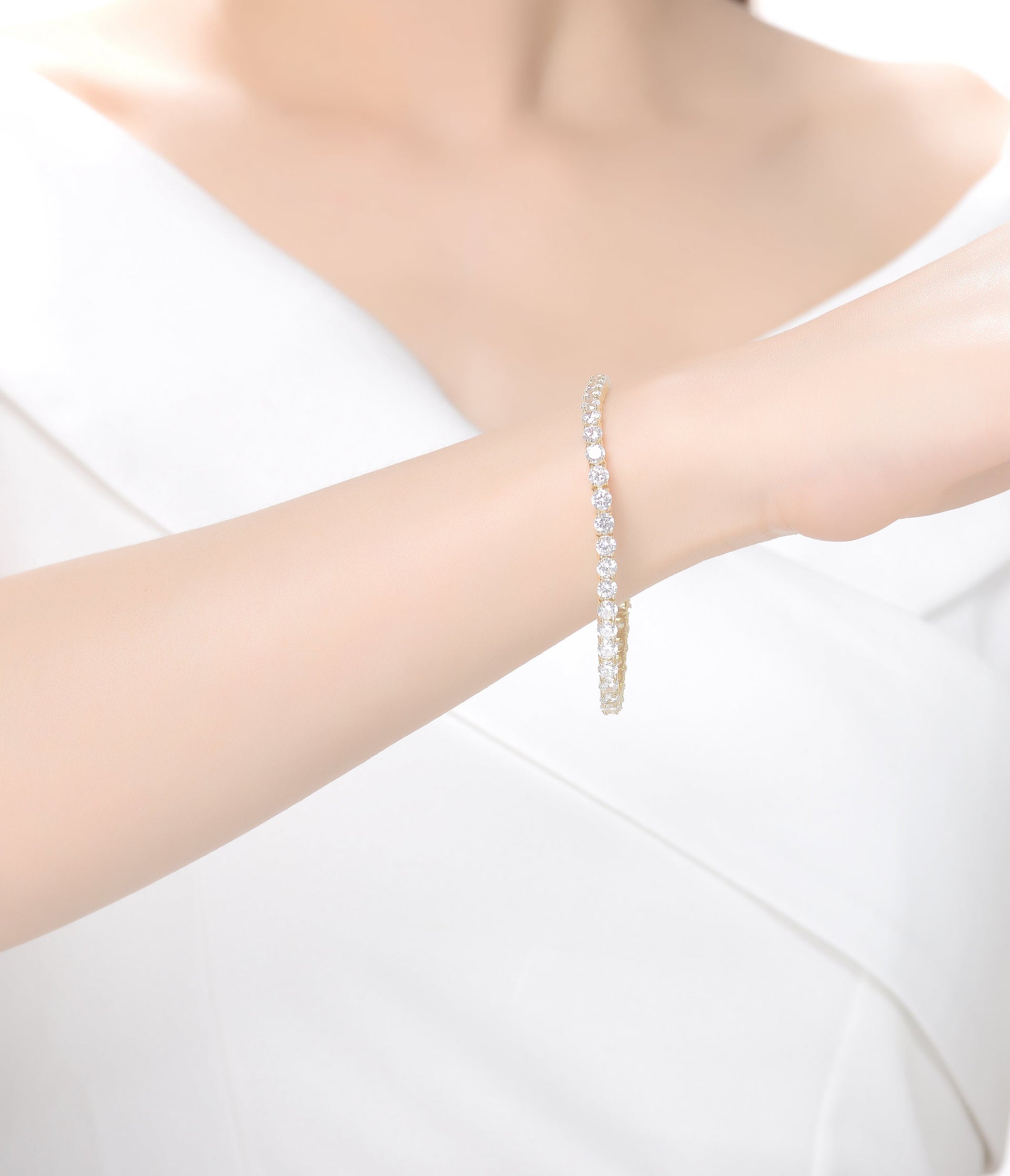 Ga Gold Overlay Clear Cubic Zirconia Tennis Bracelet