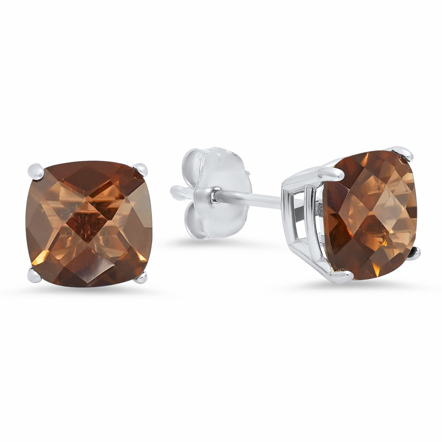 Sterling Silver 6MM Cushion Cut Checkerboard Gemstone Stud Earrings