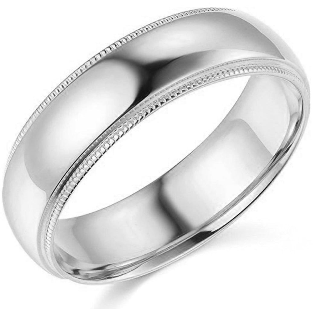 6mm Milgrain Plain High Polished Dome Wedding Band 10k White, Yellow, Rose Gold