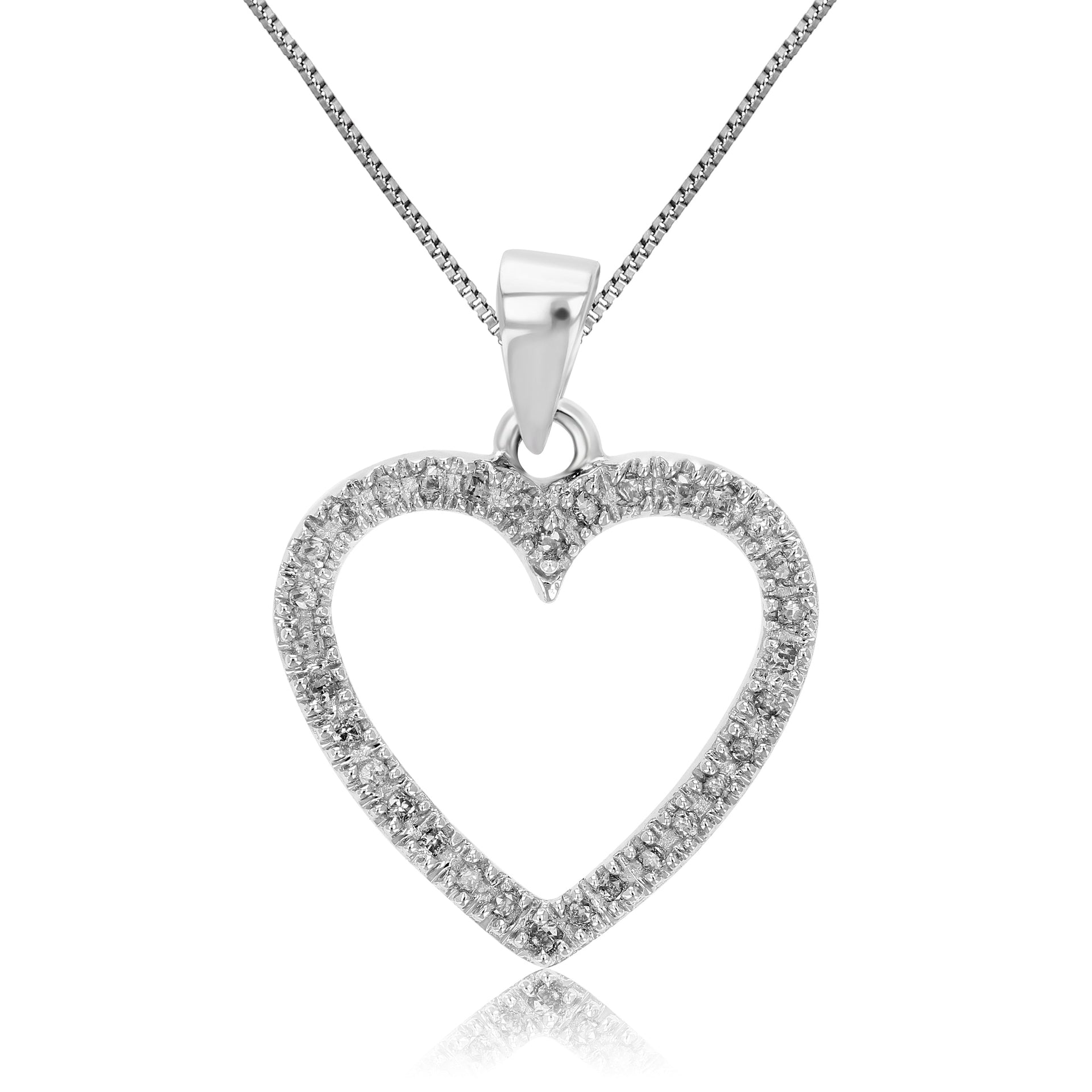 1/6 cttw Diamond Heart Pendant Necklace 14K White Gold with 18 Inch Chain