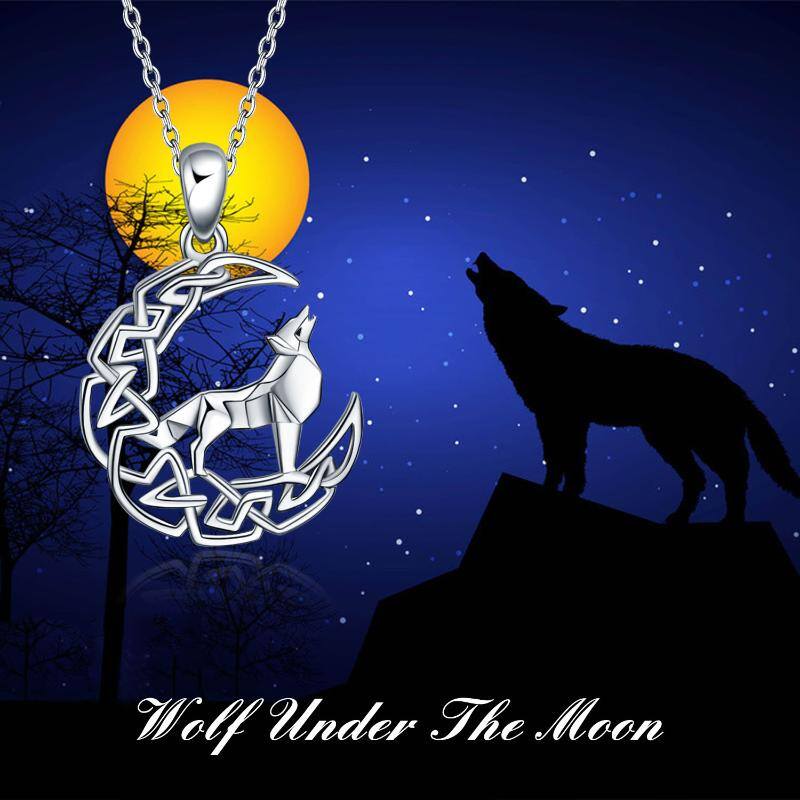 Sterling Silver Wolf Moon Necklace for Women Men