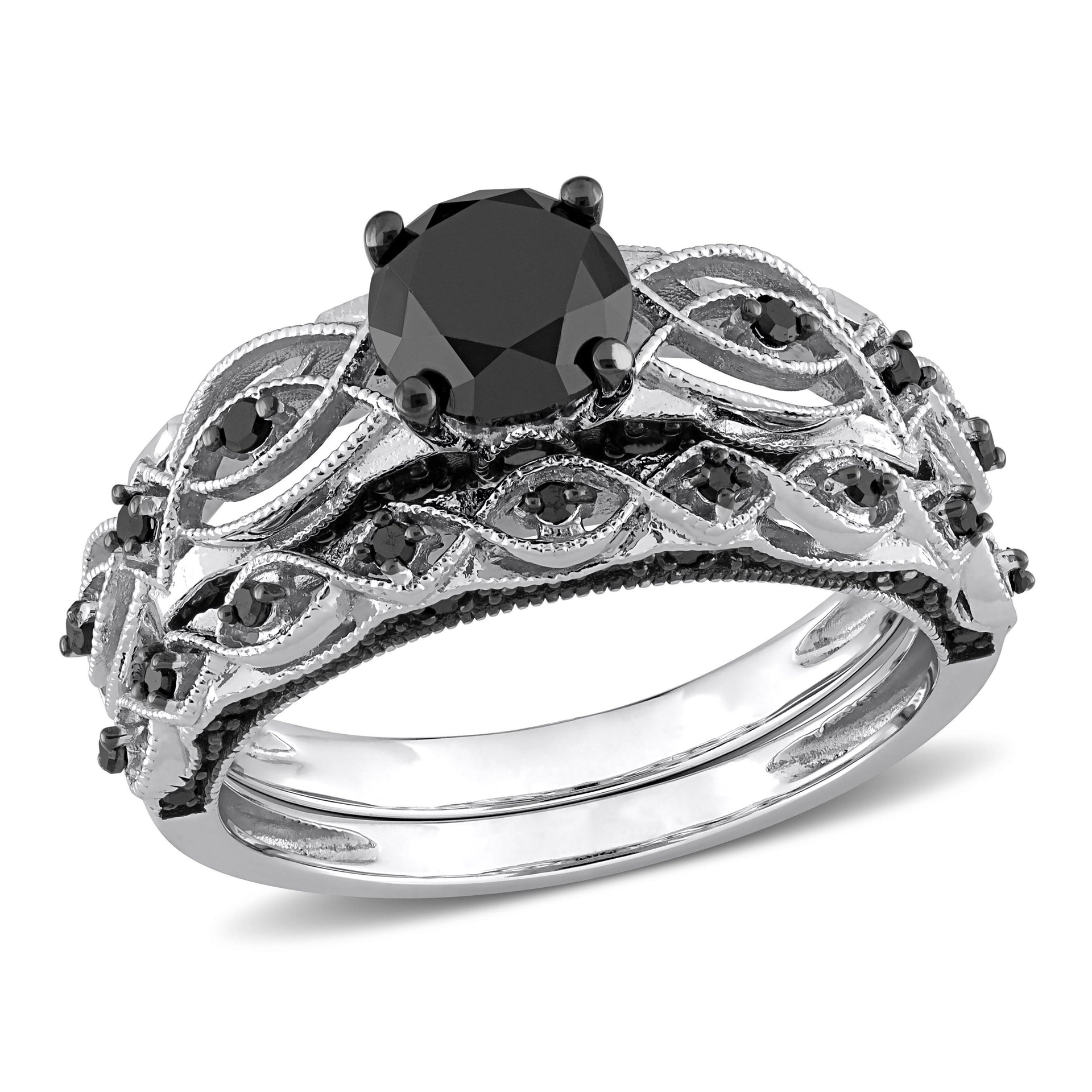 1 3/8 ct TW Black Diamond Bridal Set in 10k White Gold with Black Rhodium