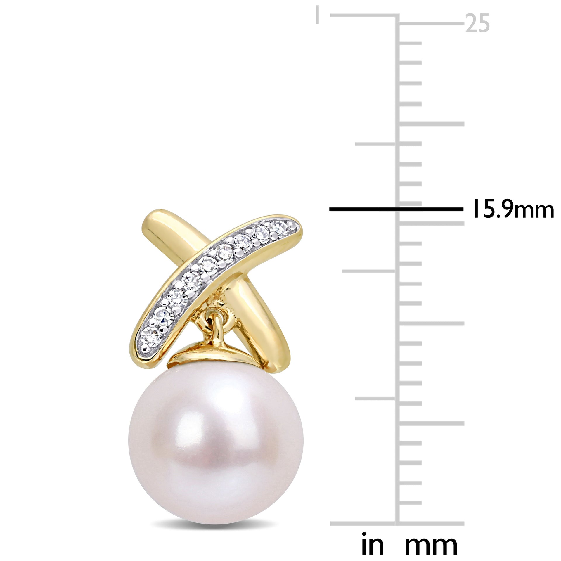 8.5-9 MM Cultured Freshwater Pearl and 1/6 CT TW Diamond 'X' Drop Earrings in 14k Yellow Gold