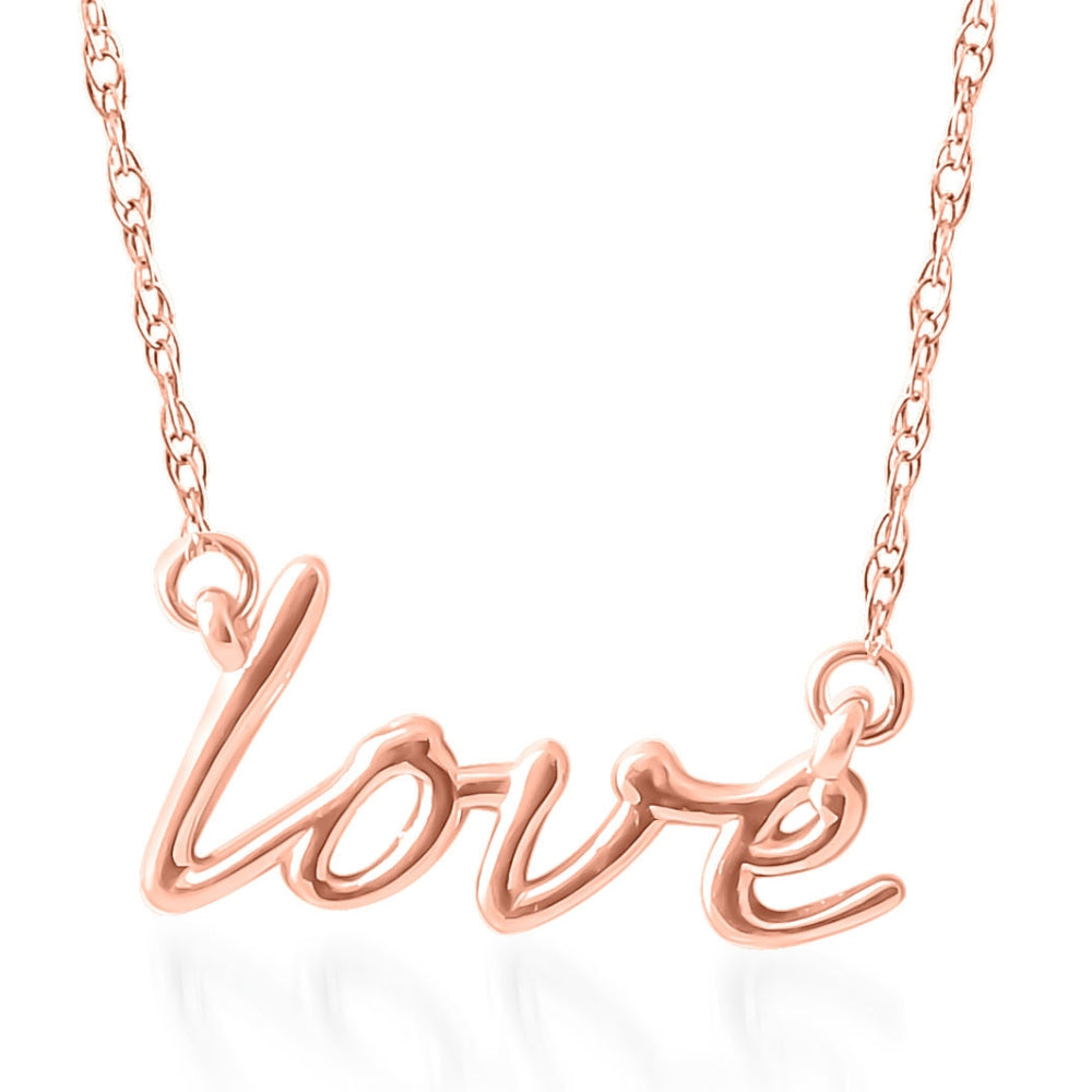 14K Rose Gold Love Script Pendant Necklace With 18' 14K Rose Gold Chain