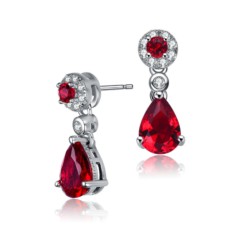 Sterling Silver White Gold Plated With Colored Cubic Zirconia Dress Earrings