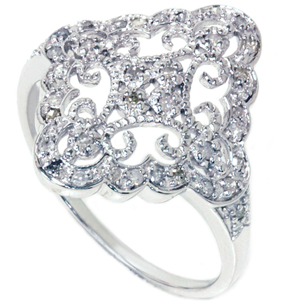 1/5ct Vintage Diamond Ring 10K White Gold Size Selectable