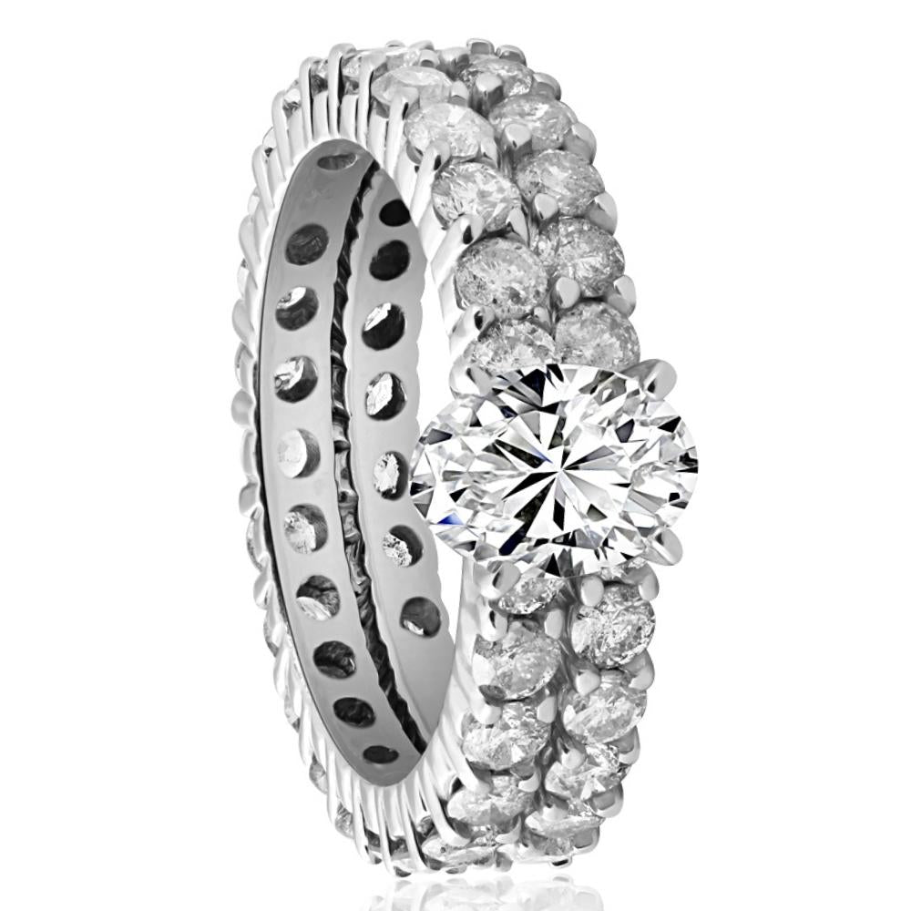 4 ct Oval Diamond Eternity Engagement Wedding Ring Set 10k White Gold Lab Grown