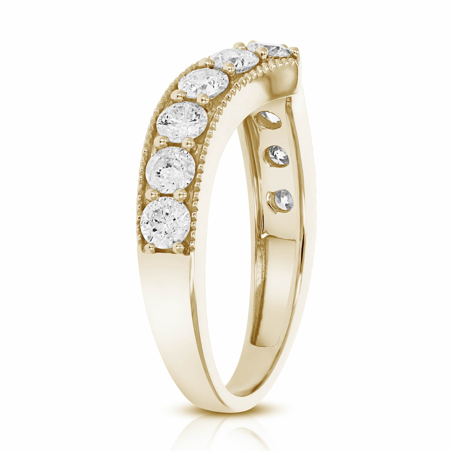 1 Cttw V-shape Diamond Wedding Band With Milgrain 14K Gold