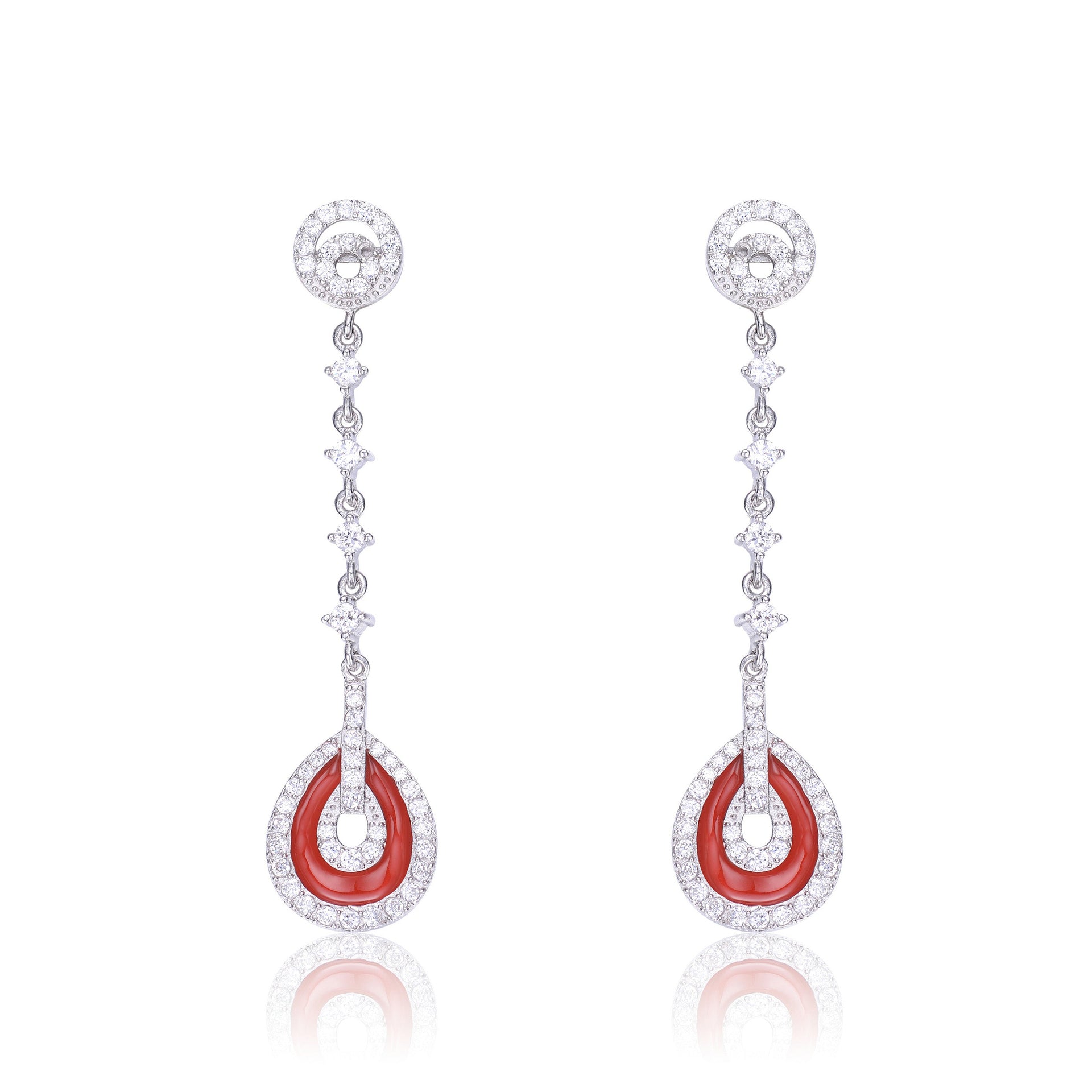 Sterling Silver Coral Cubic Zirconia Drop Earrings